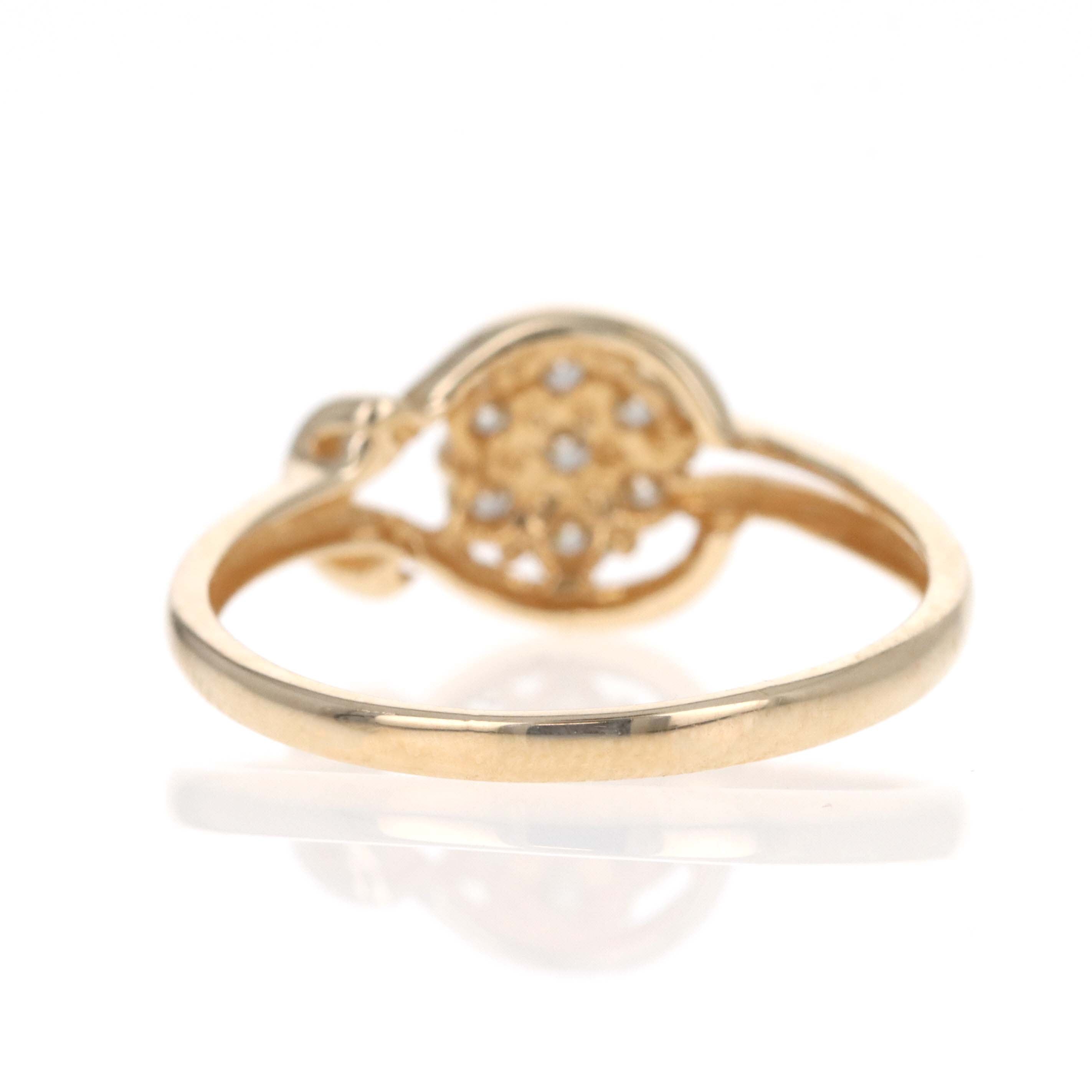 14K Yellow Gold Diamond Cluster Love Knot Ring - Queen May