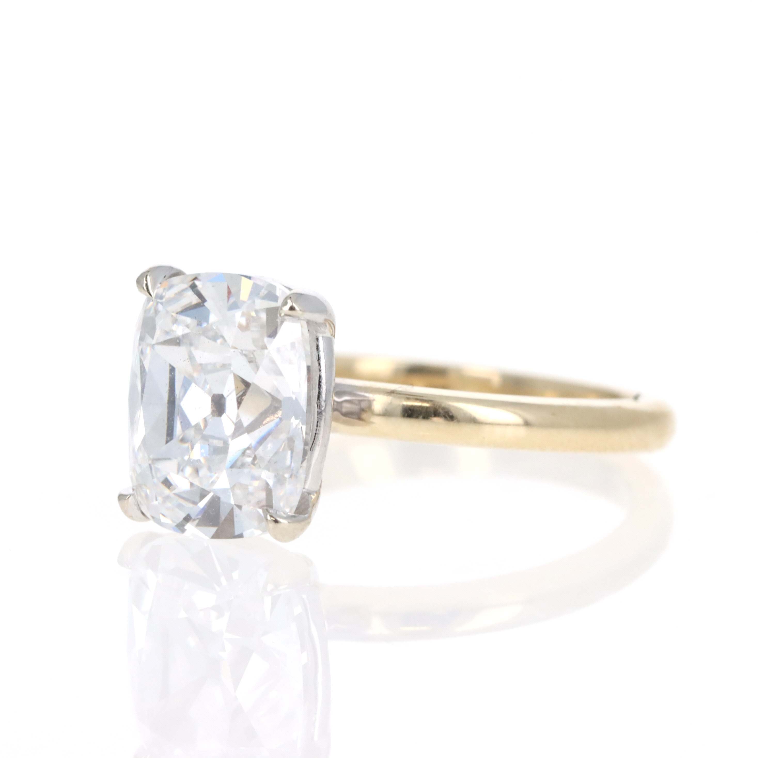 Lab Grown 4.07 Carat Antique Cushion Cut Diamond Solitaire Engagement Ring