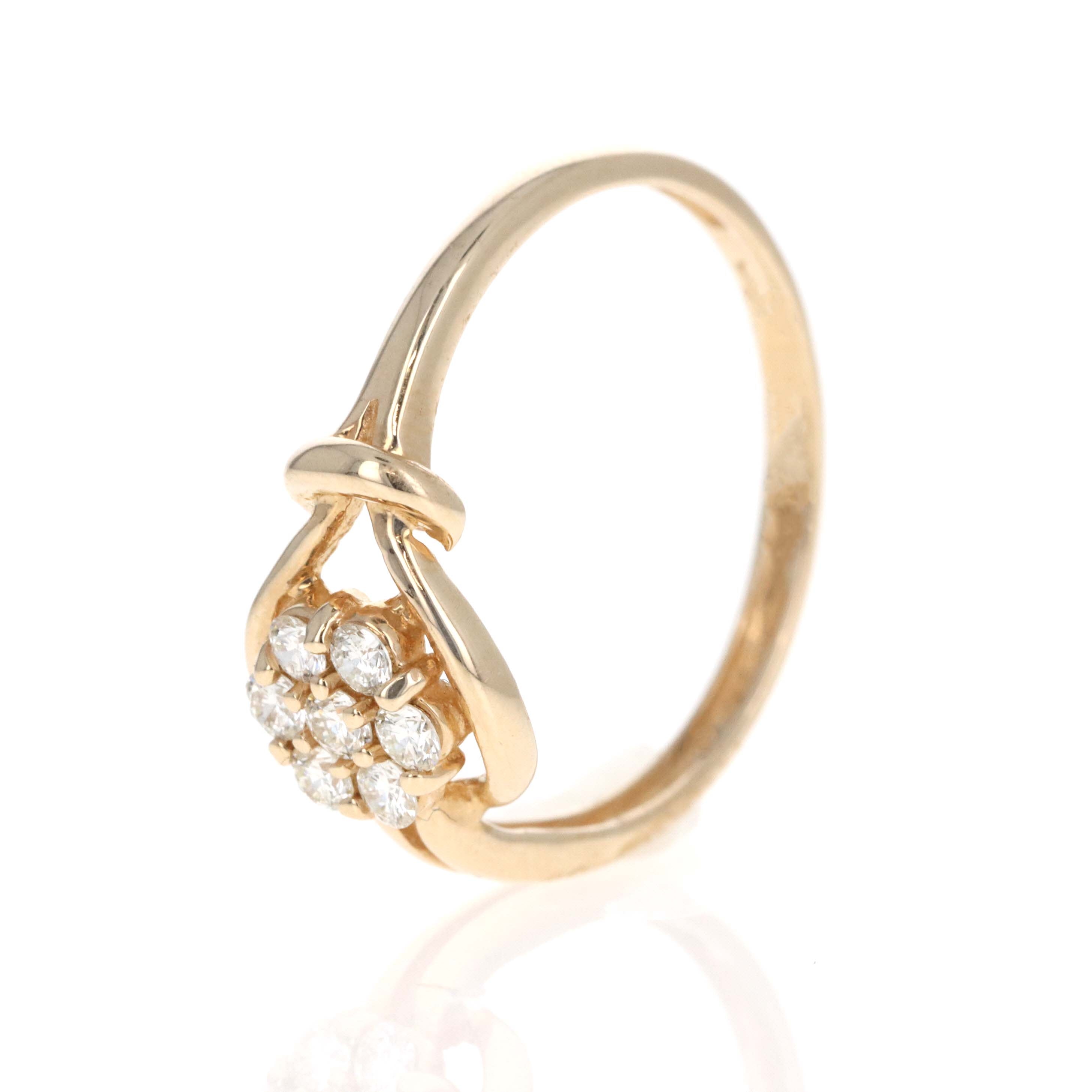 14K Yellow Gold Diamond Cluster Love Knot Ring - Queen May