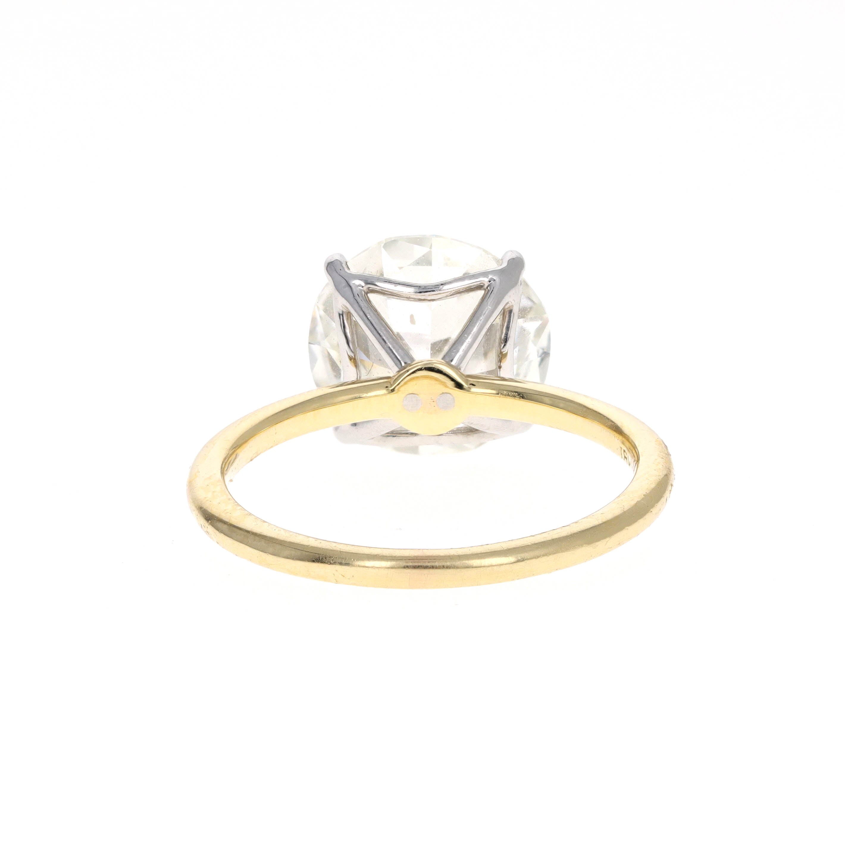 18K Yellow Gold & Platinum 4.05 Carat Old European Diamond Solitaire Engagement Ring GIA Certified - Queen May