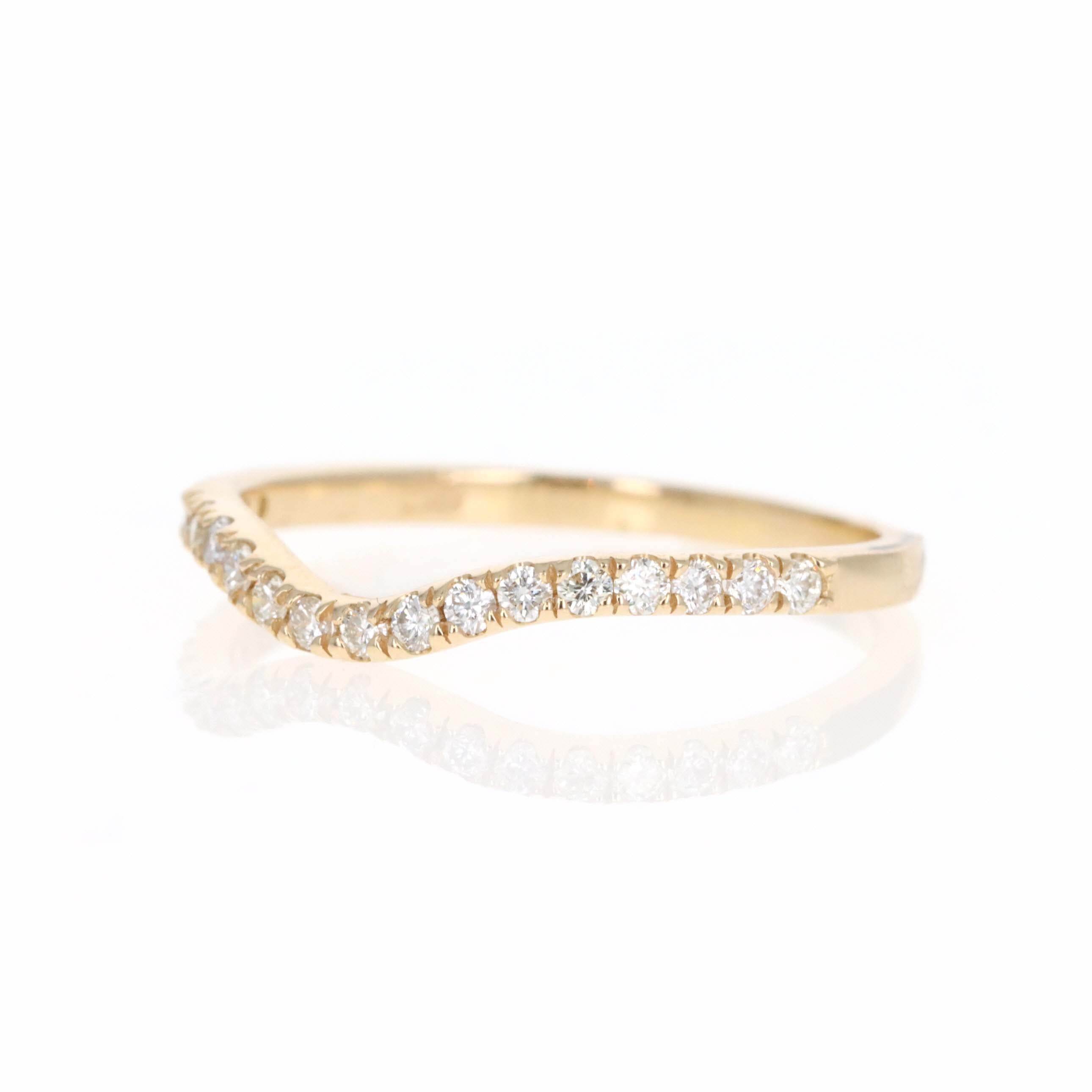 14K Yellow Gold 0.27 Carat Round Diamond Contour Wedding Band - Queen May