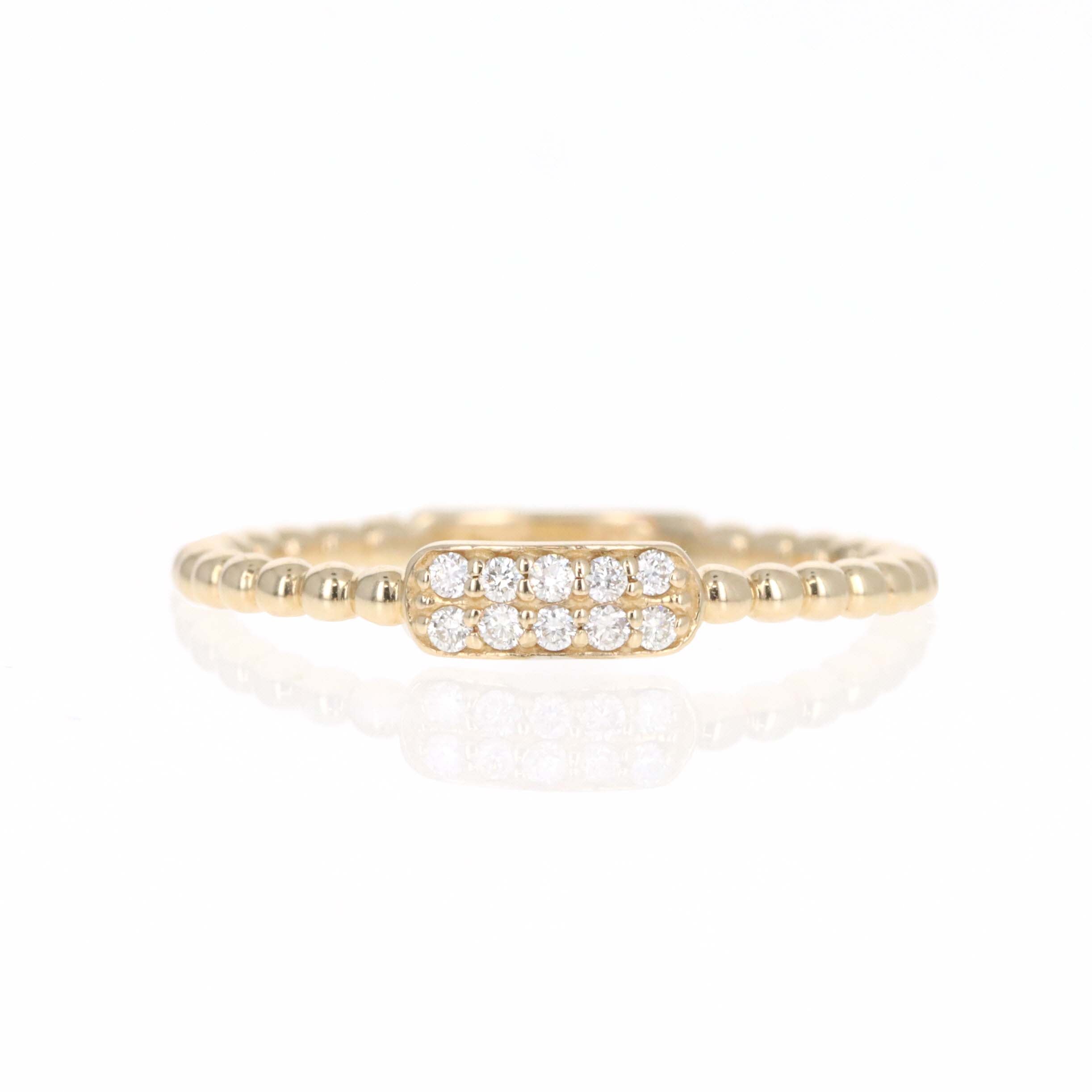14K Gold Diamond Bar Bead Ring - Queen May