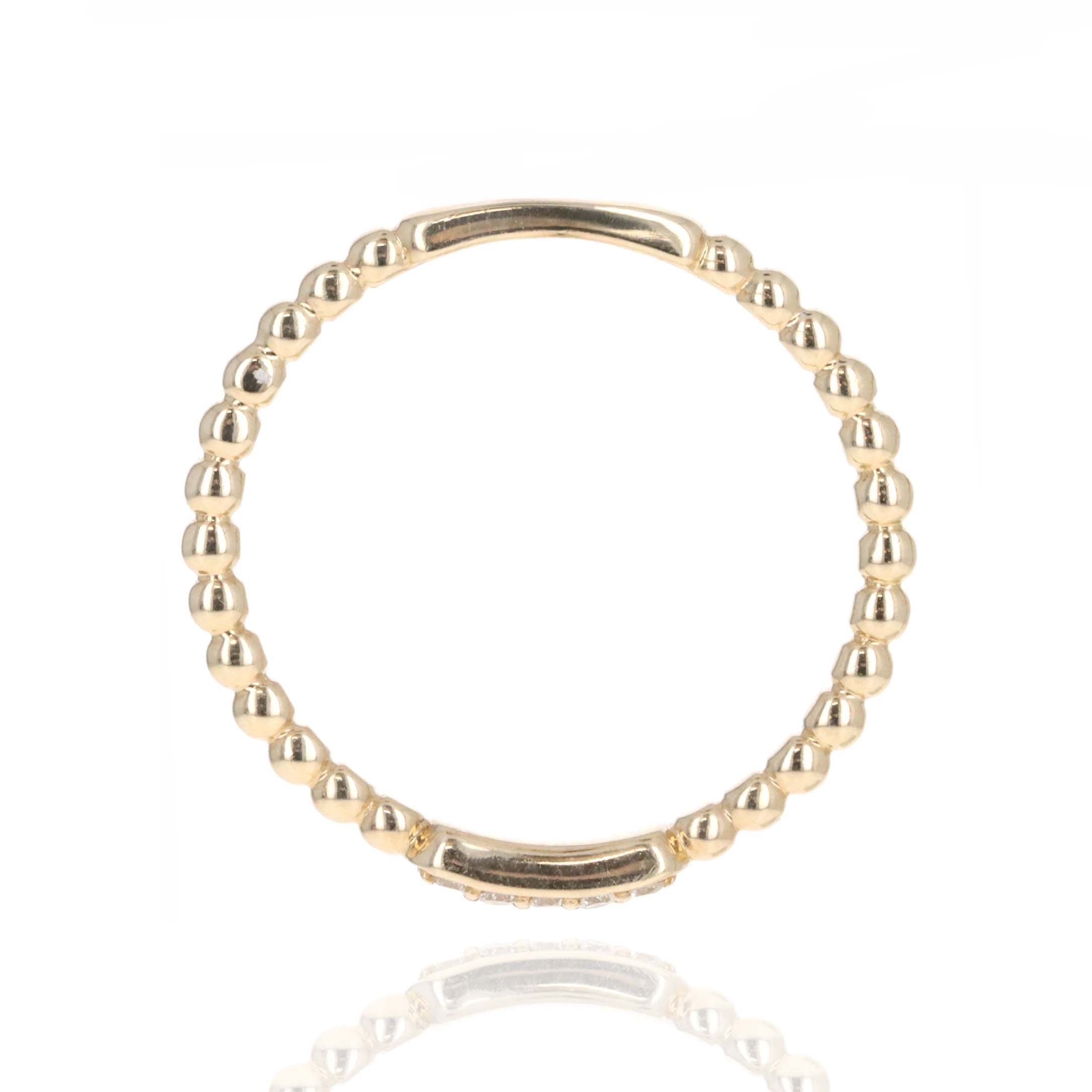 14K Gold Diamond Bar Bead Ring - Queen May