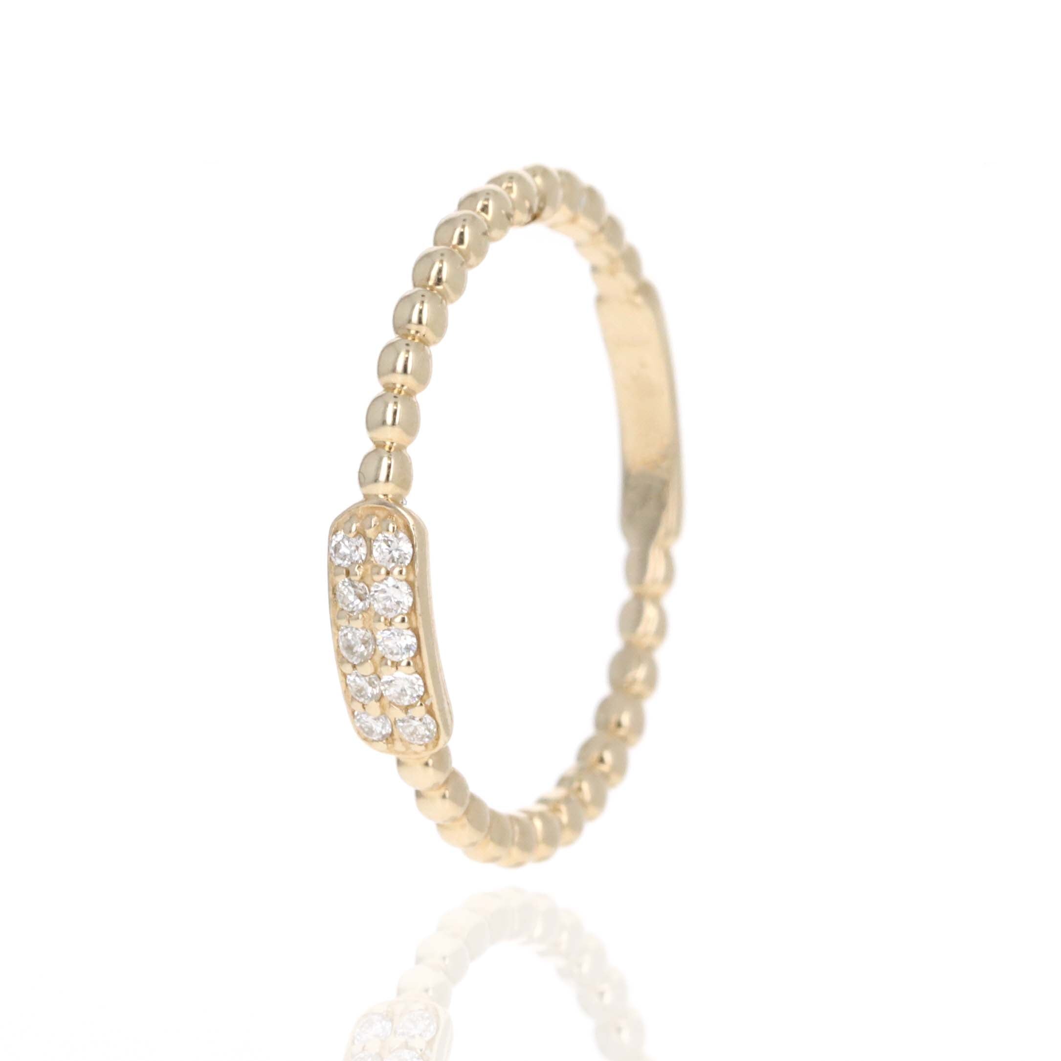 14K Gold Diamond Bar Bead Ring - Queen May