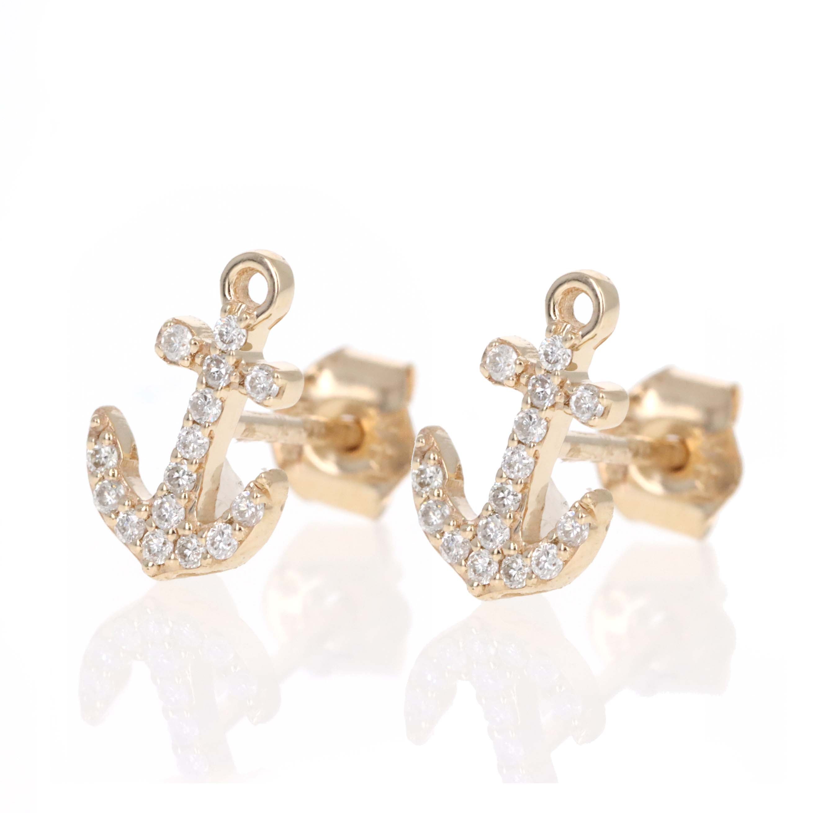 14K Yellow Gold Diamond Mini Anchor Stud Earrings - Queen May