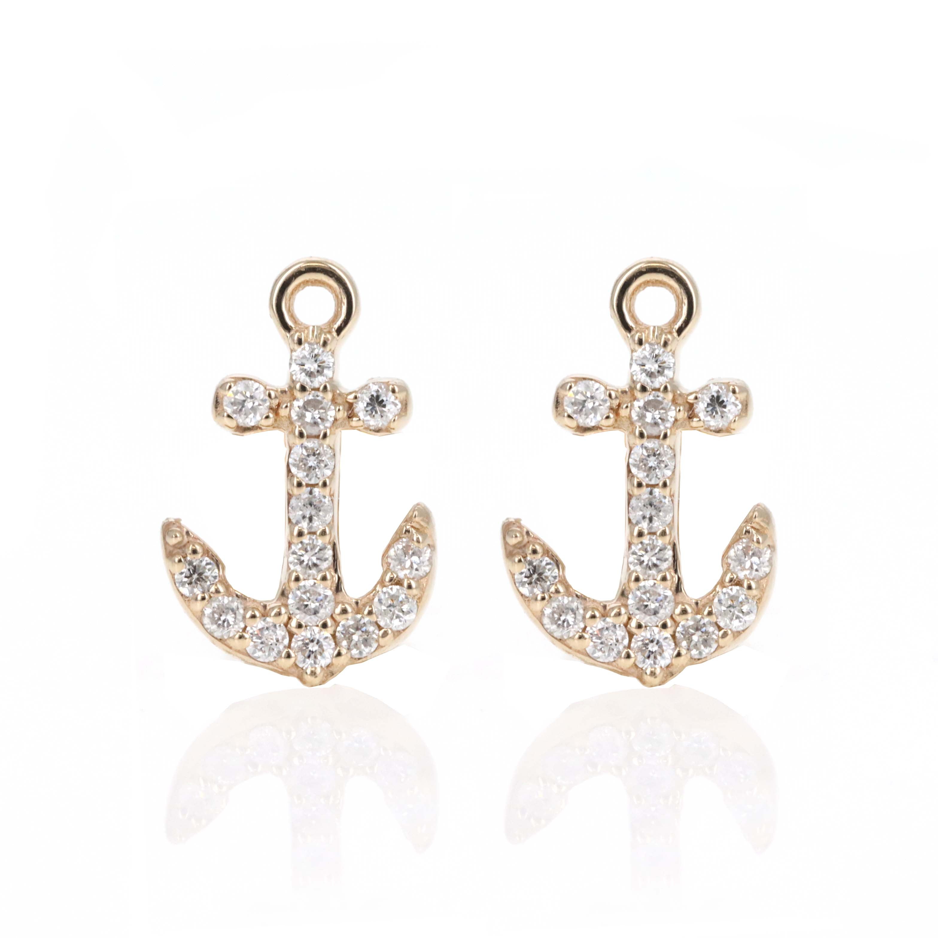 14K Yellow Gold Diamond Mini Anchor Stud Earrings