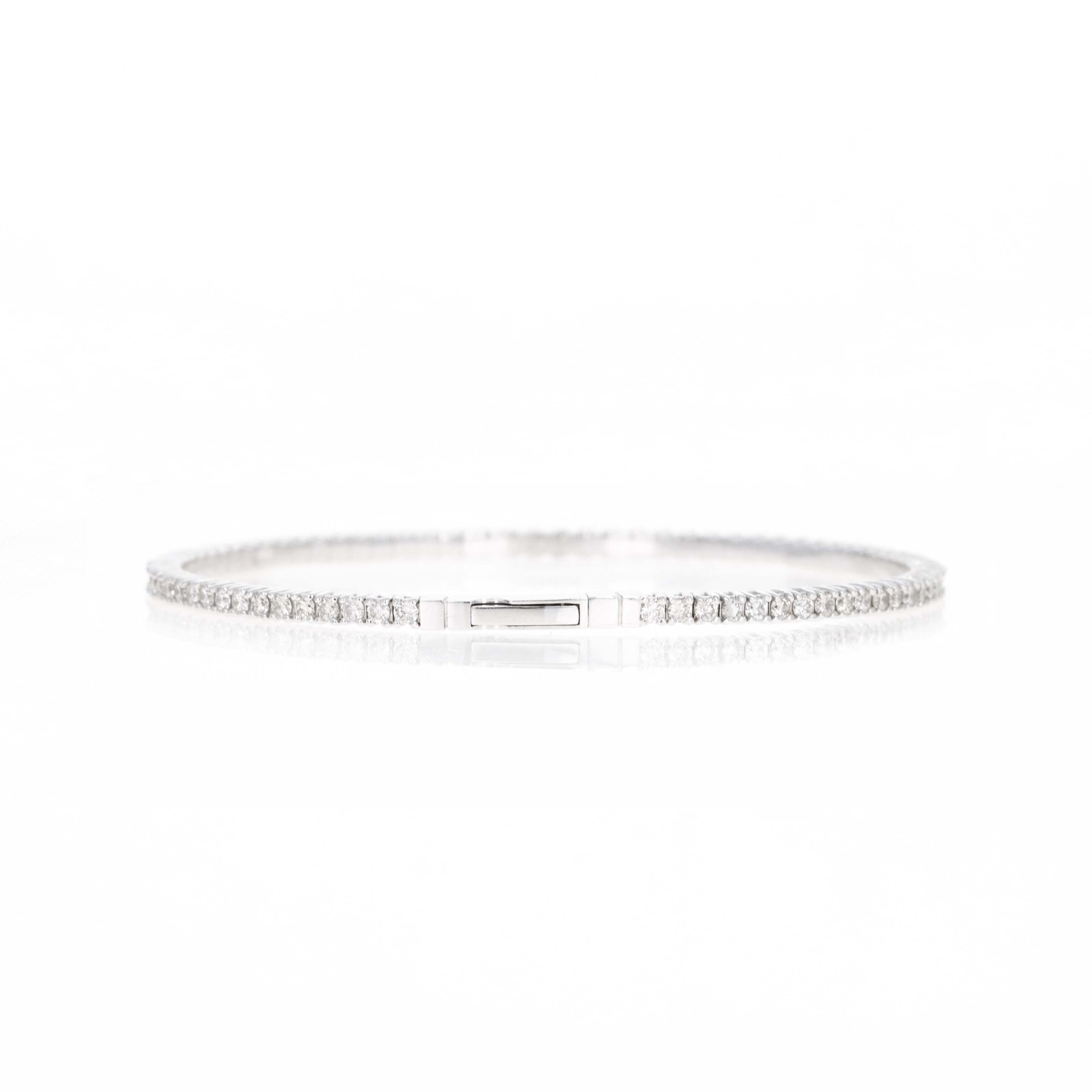 18K White Gold 2 Carat Round Diamond Flexible Bangle - Queen May