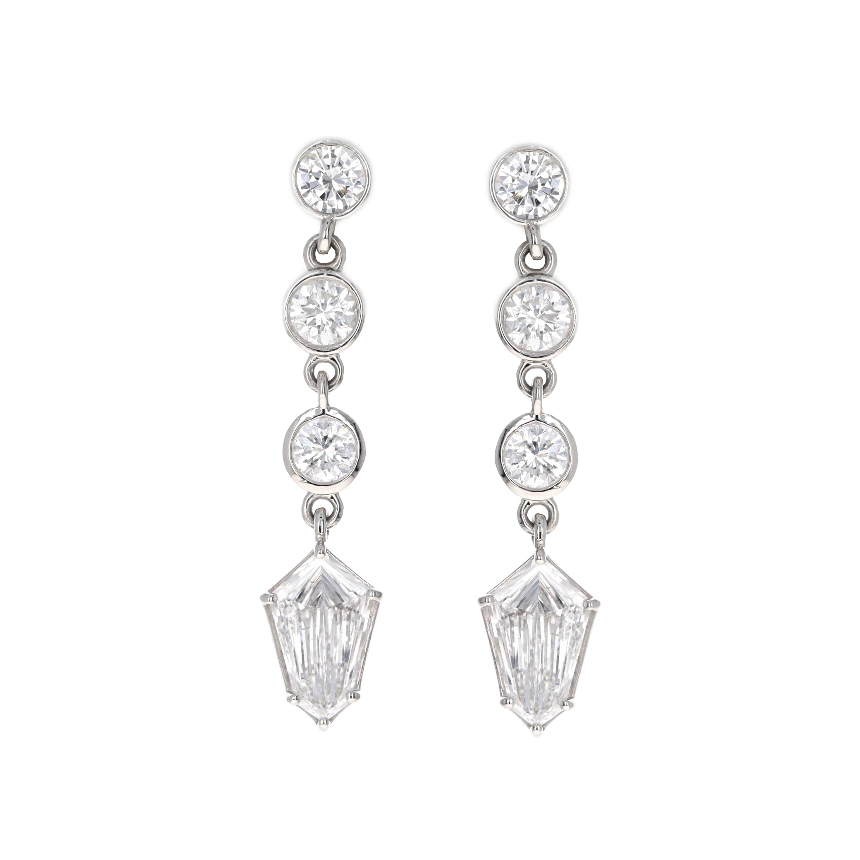 1.83 Carat Total Weight Bullet Diamond Bezel Drop Earrings in Platinum - Queen May