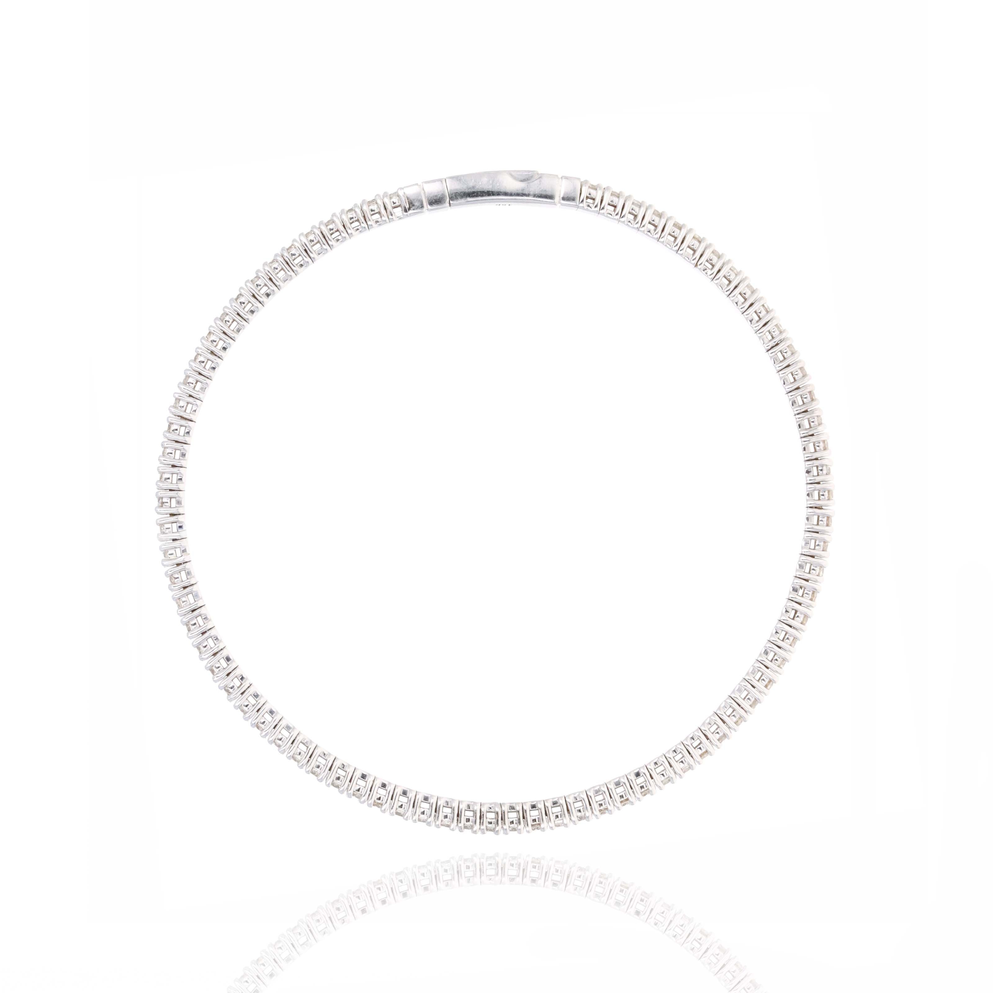 18K White Gold 2 Carat Round Diamond Flexible Bangle - Queen May