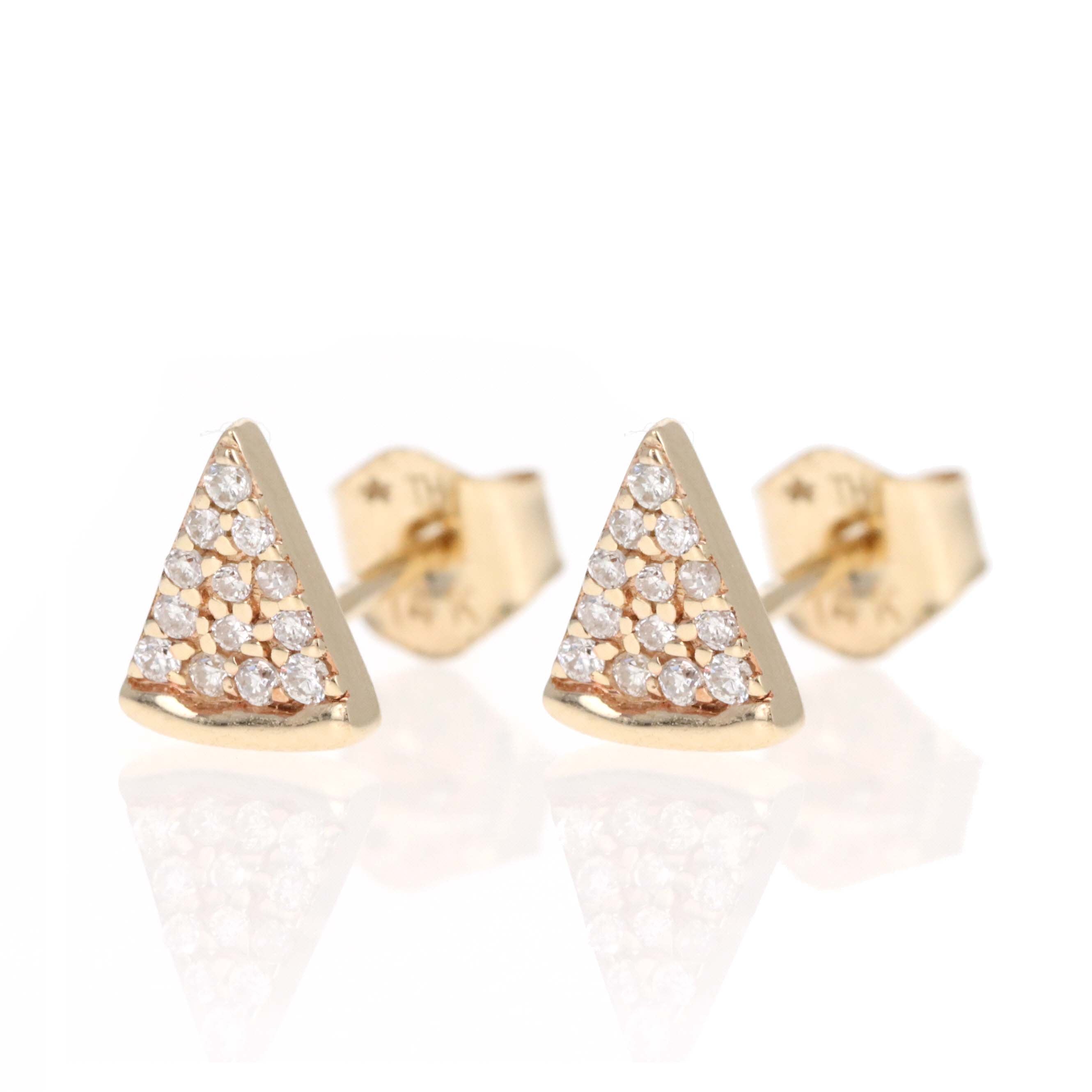 14K Yellow Gold Diamond Mini Pizza Slice Stud Earrings - Queen May