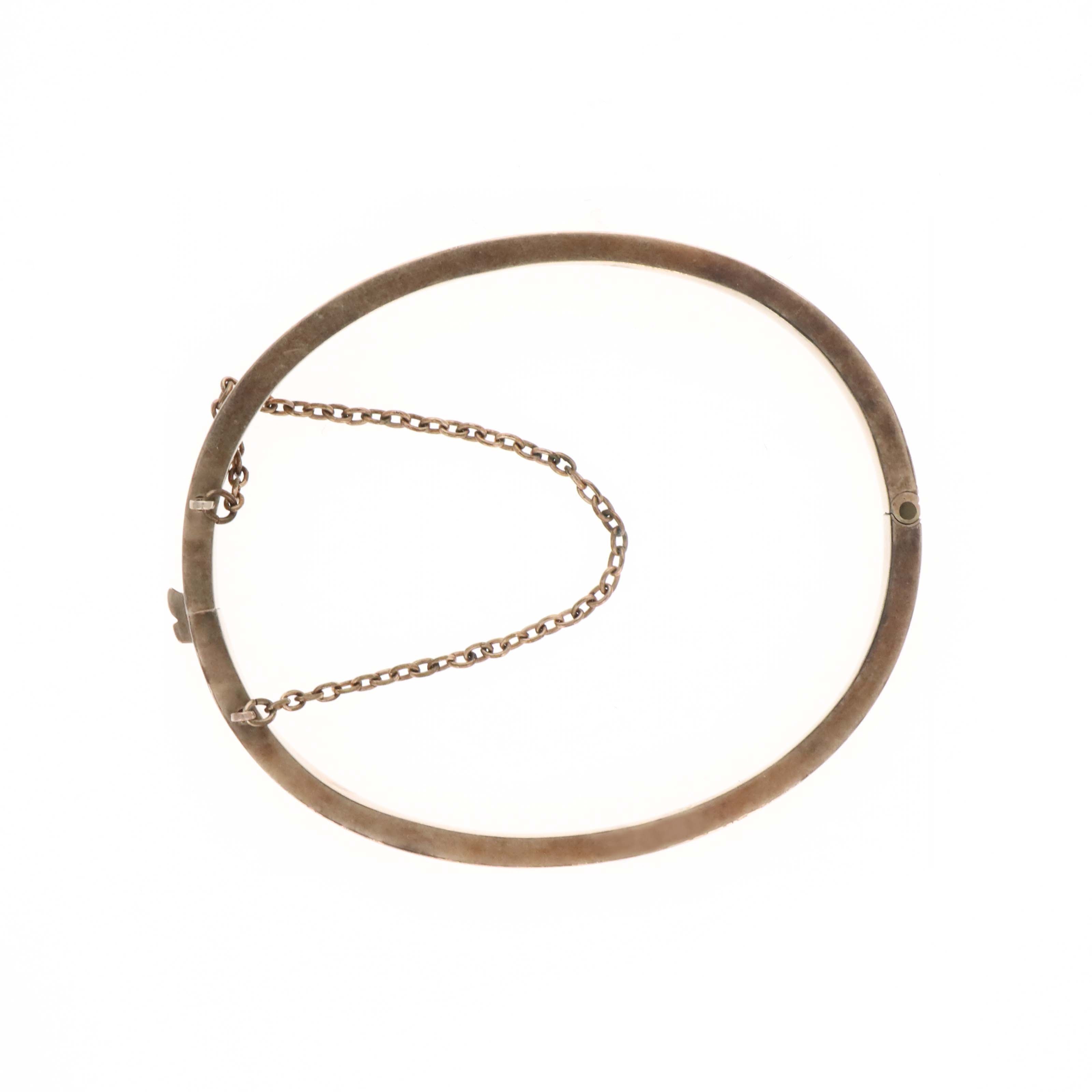 Victorian 14K Rose Gold Enamel Engraved Bangle - Queen May