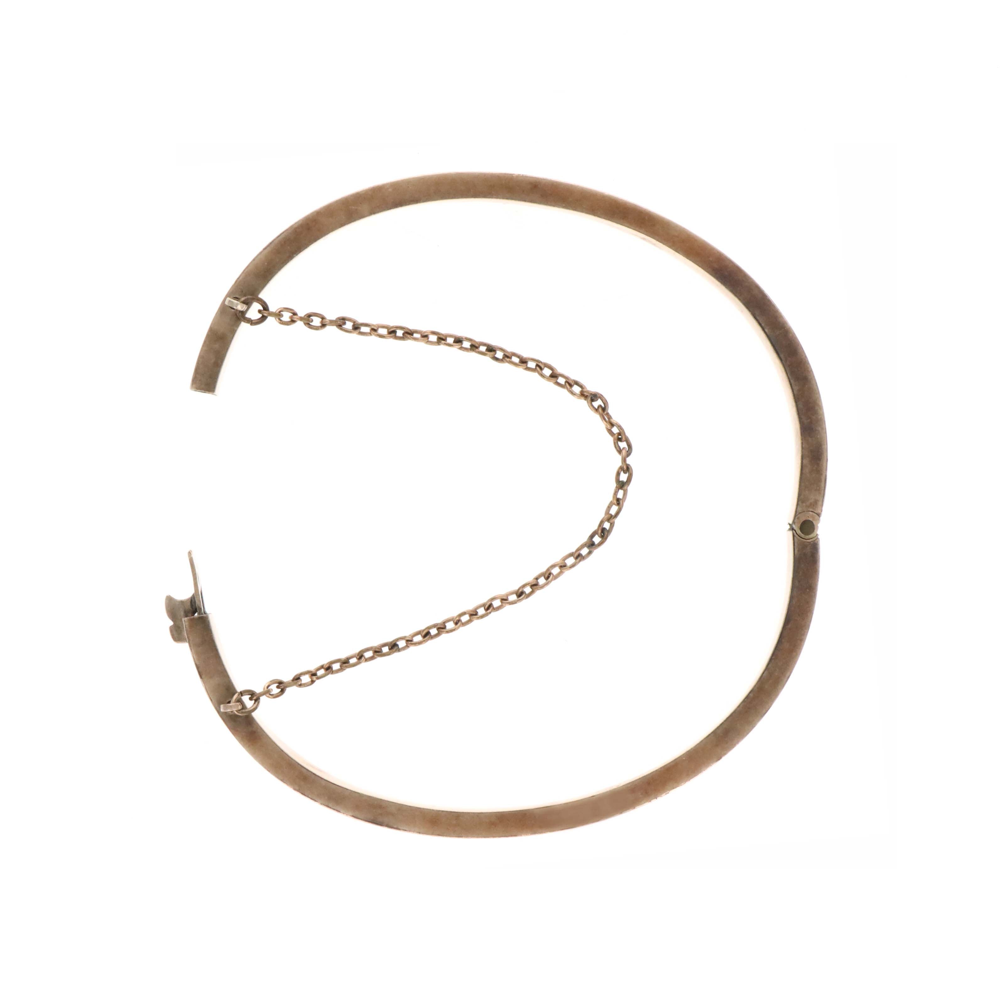 Victorian 14K Rose Gold Enamel Engraved Bangle - Queen May