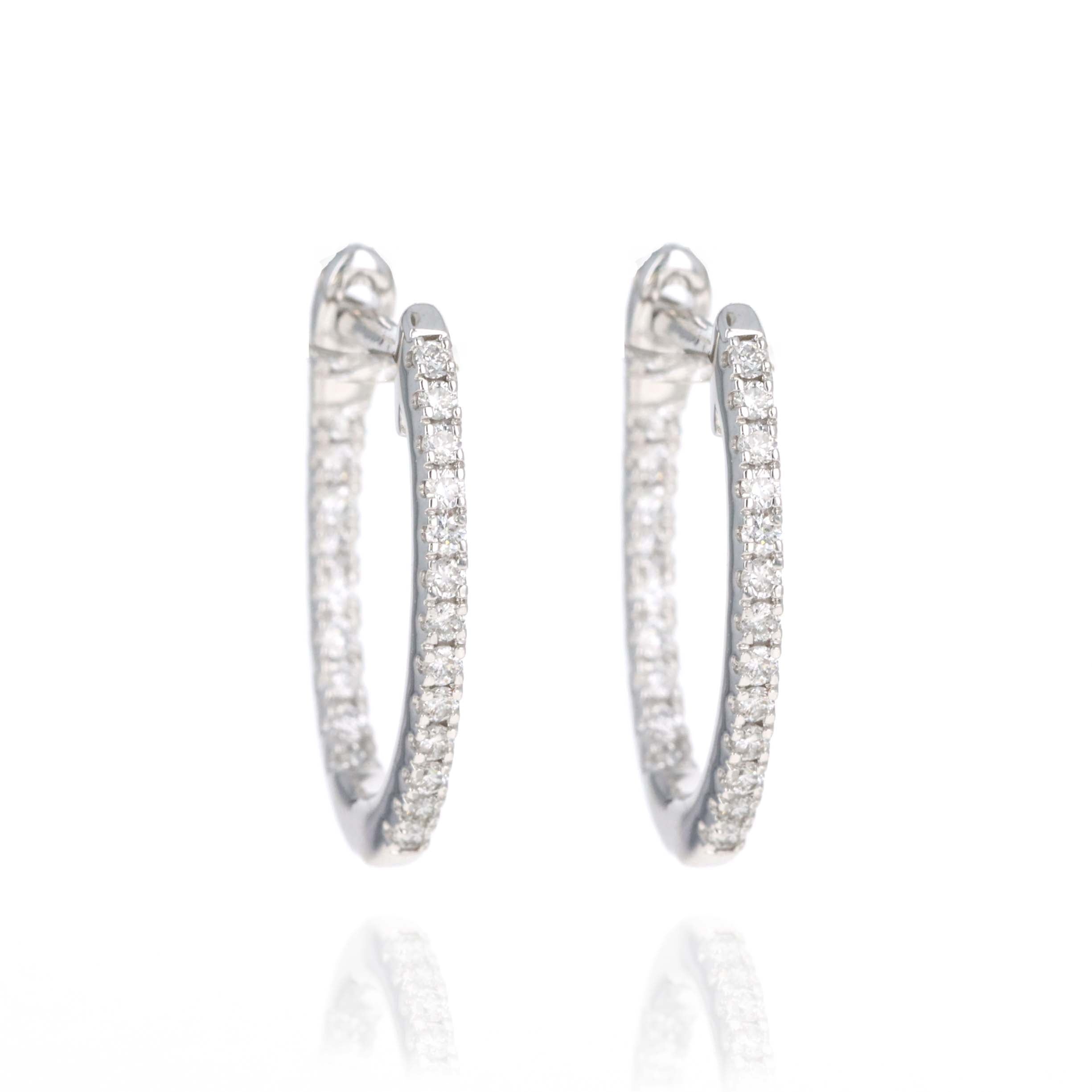 14K White Gold 0.25 Carat Diamond Mini Inside-Out Hoop Earrings - Queen May