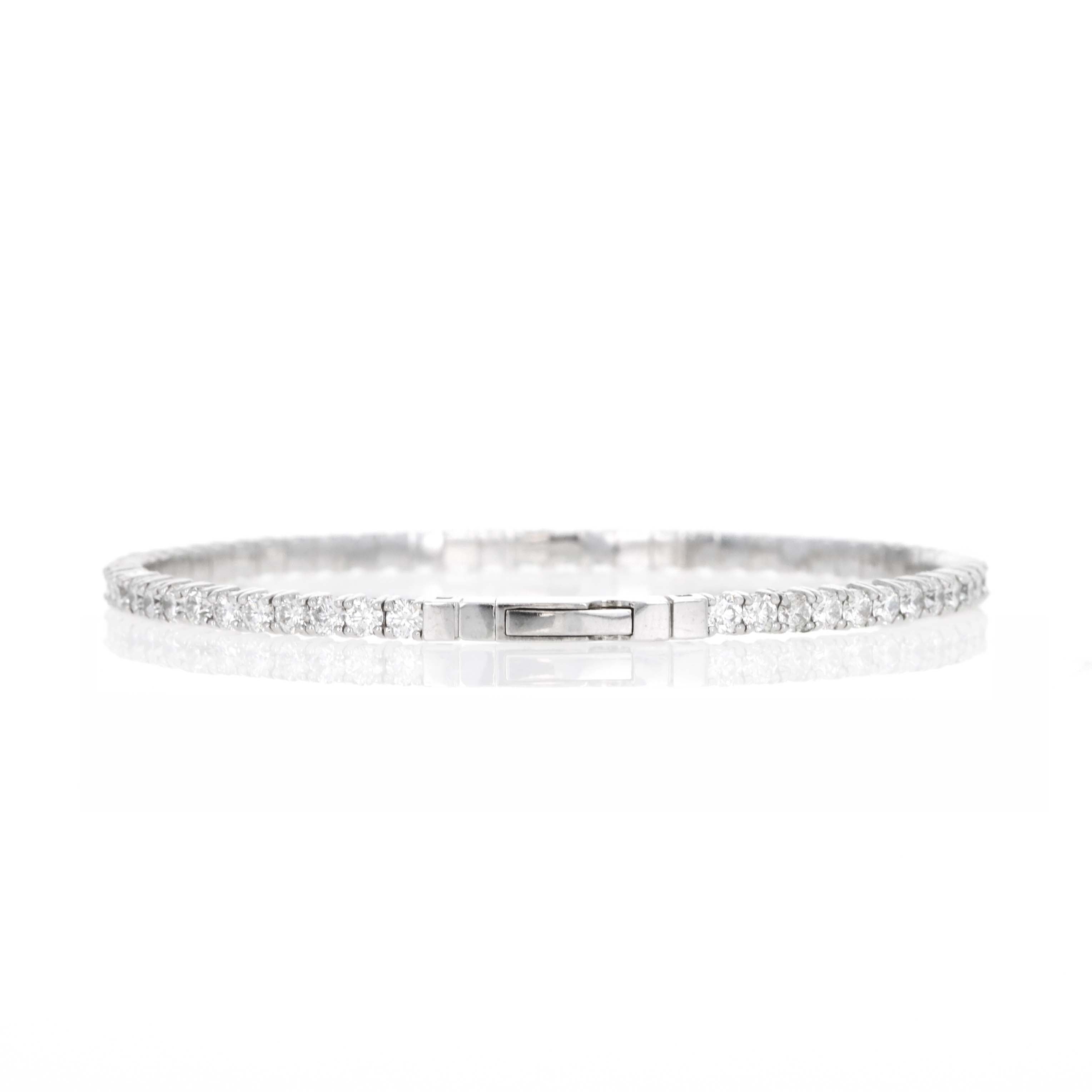 14K White Gold 4.7 Carat Round Diamond Flexible Bangle - Queen May