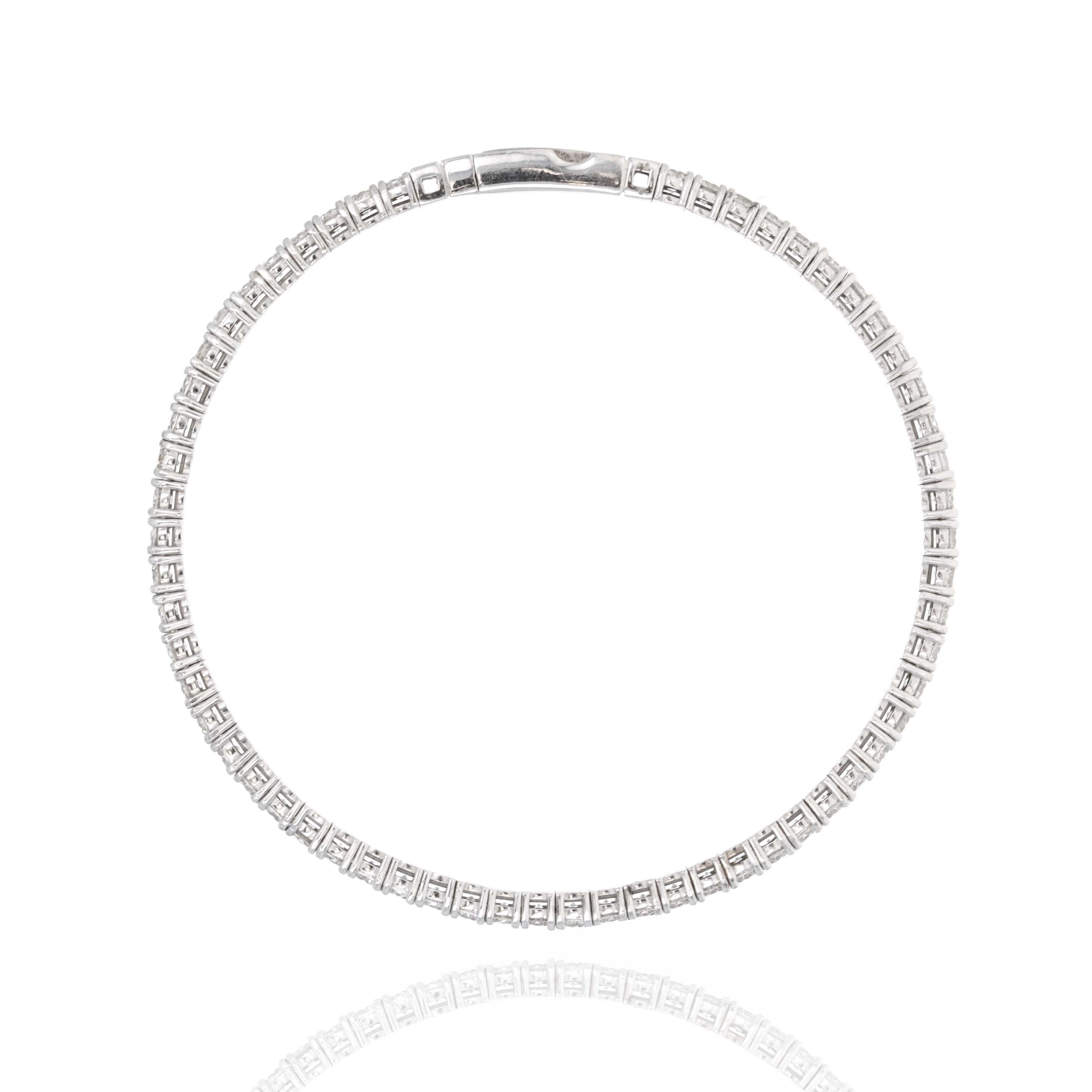 14K White Gold 4.7 Carat Round Diamond Flexible Bangle - Queen May