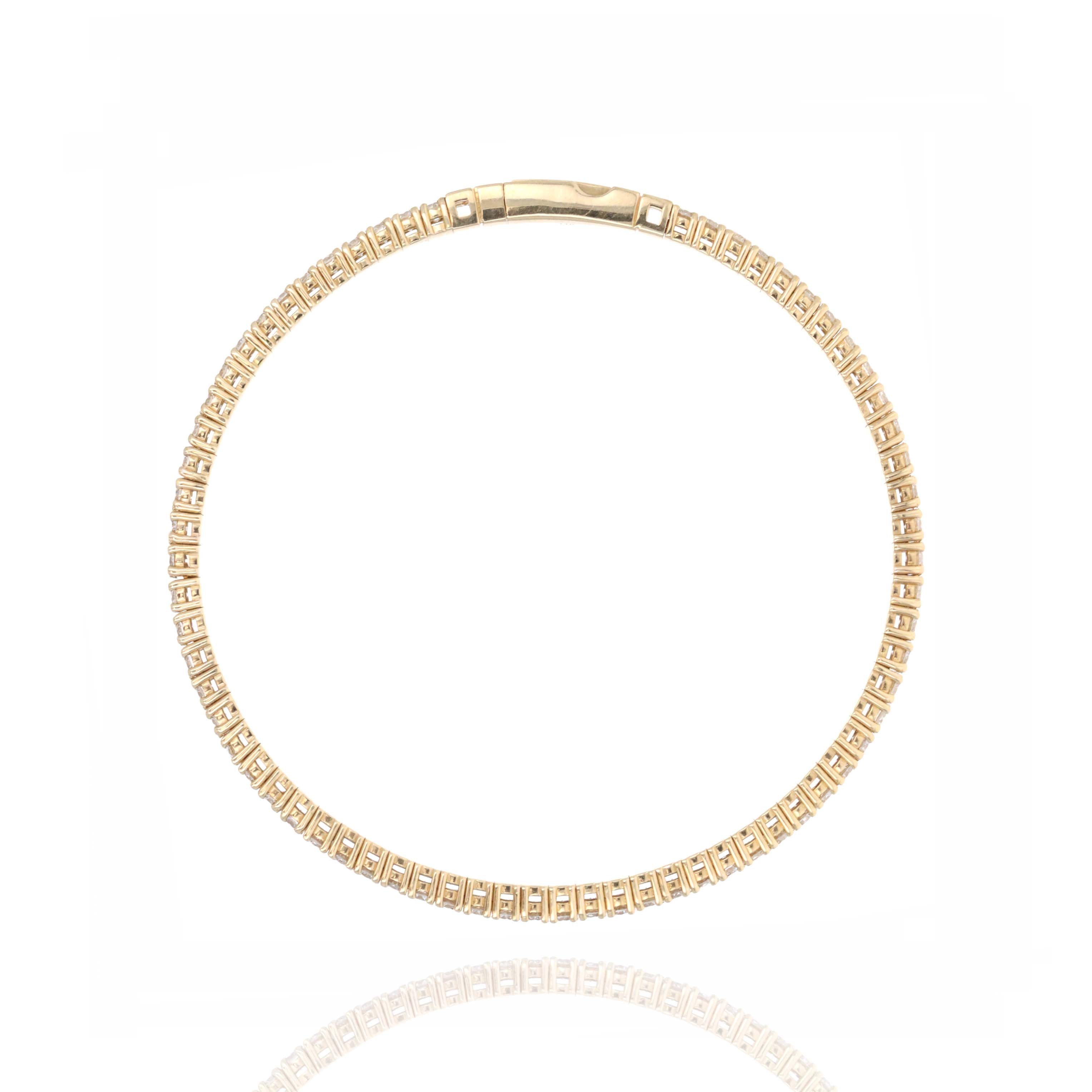 14K Yellow Gold 3.9 Carat Round Diamond Flexible Bangle - Queen May