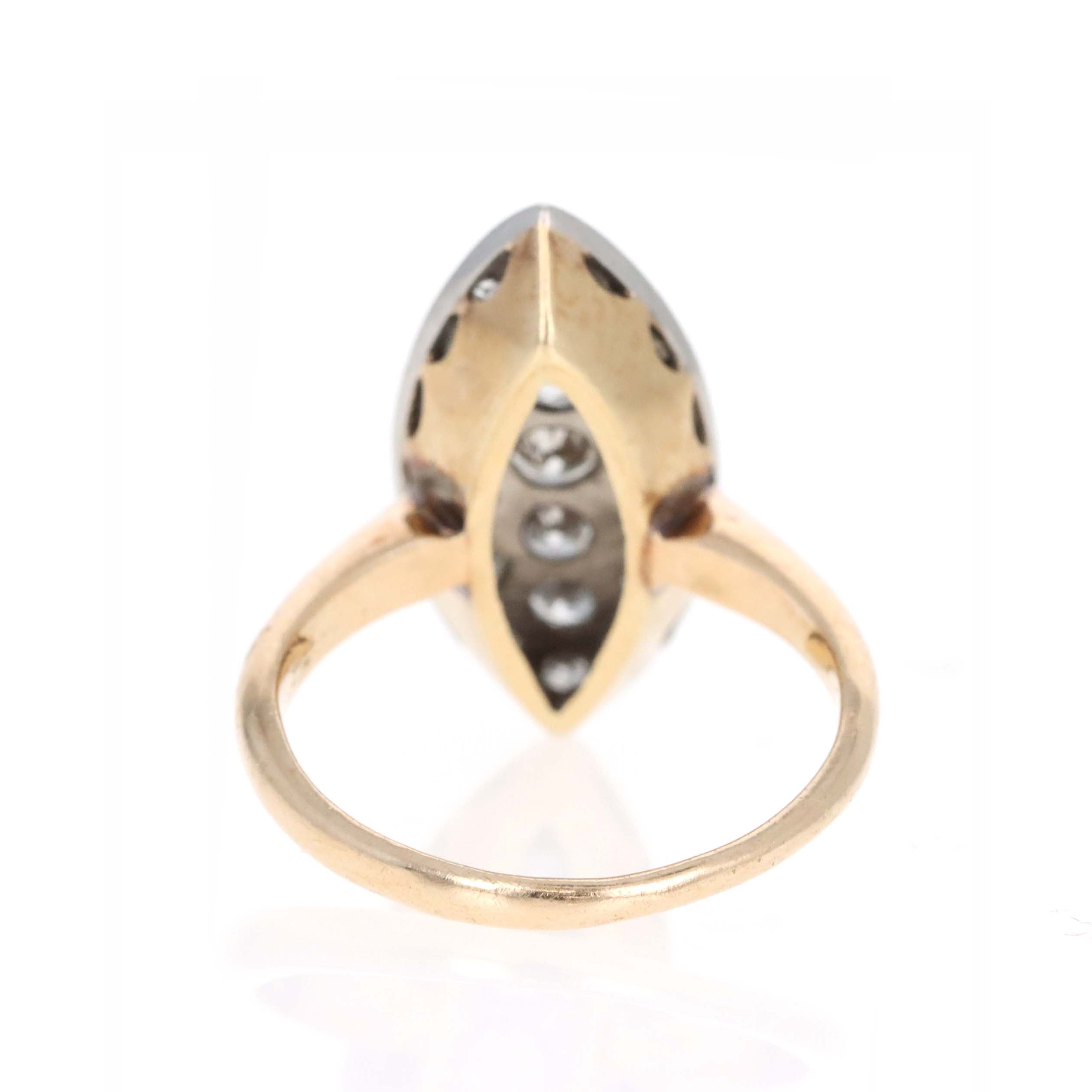 Edwardian 14K Yellow Gold Platinum 0.50 Carat Diamond Navette Ring - Queen May