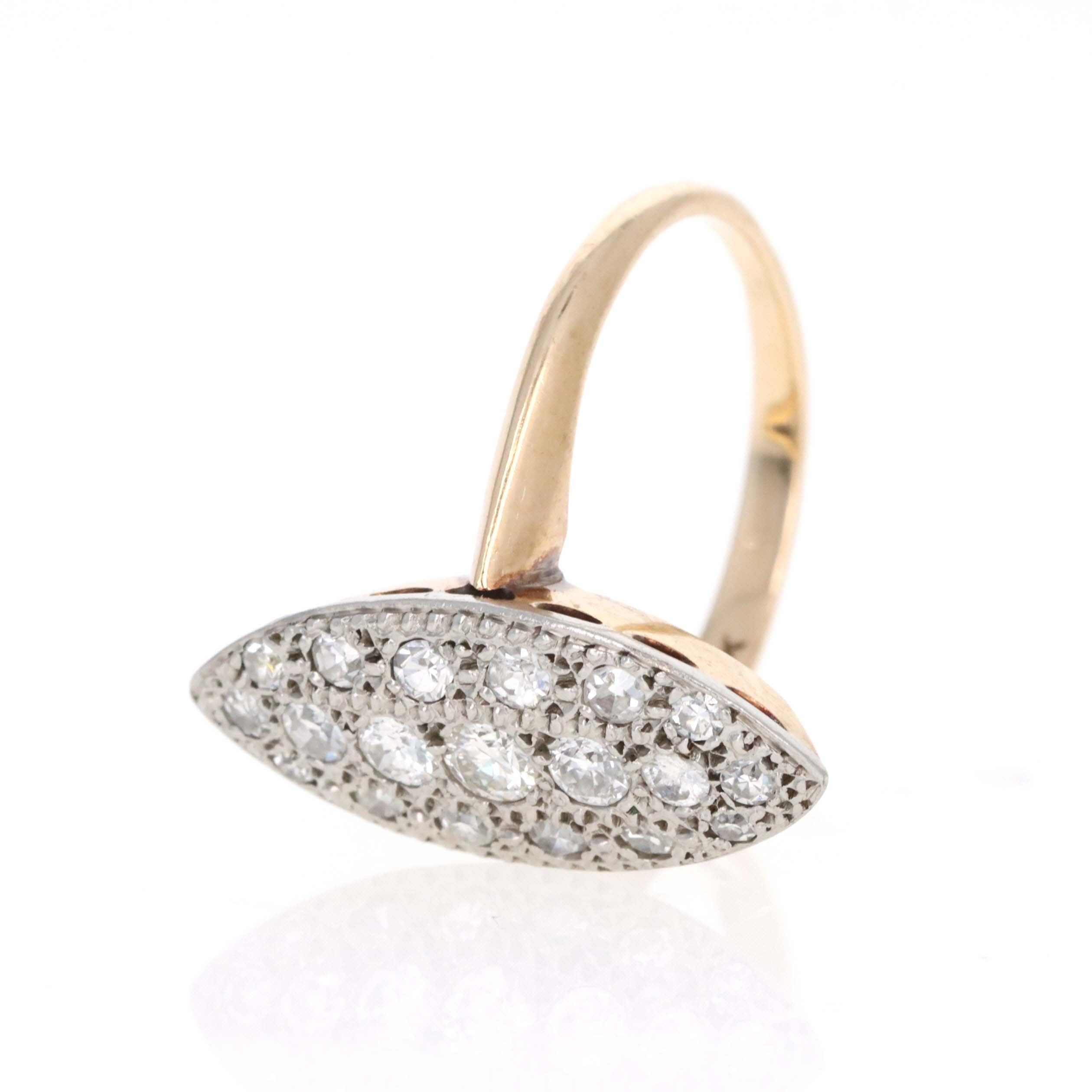 Edwardian 14K Yellow Gold Platinum 0.50 Carat Diamond Navette Ring - Queen May