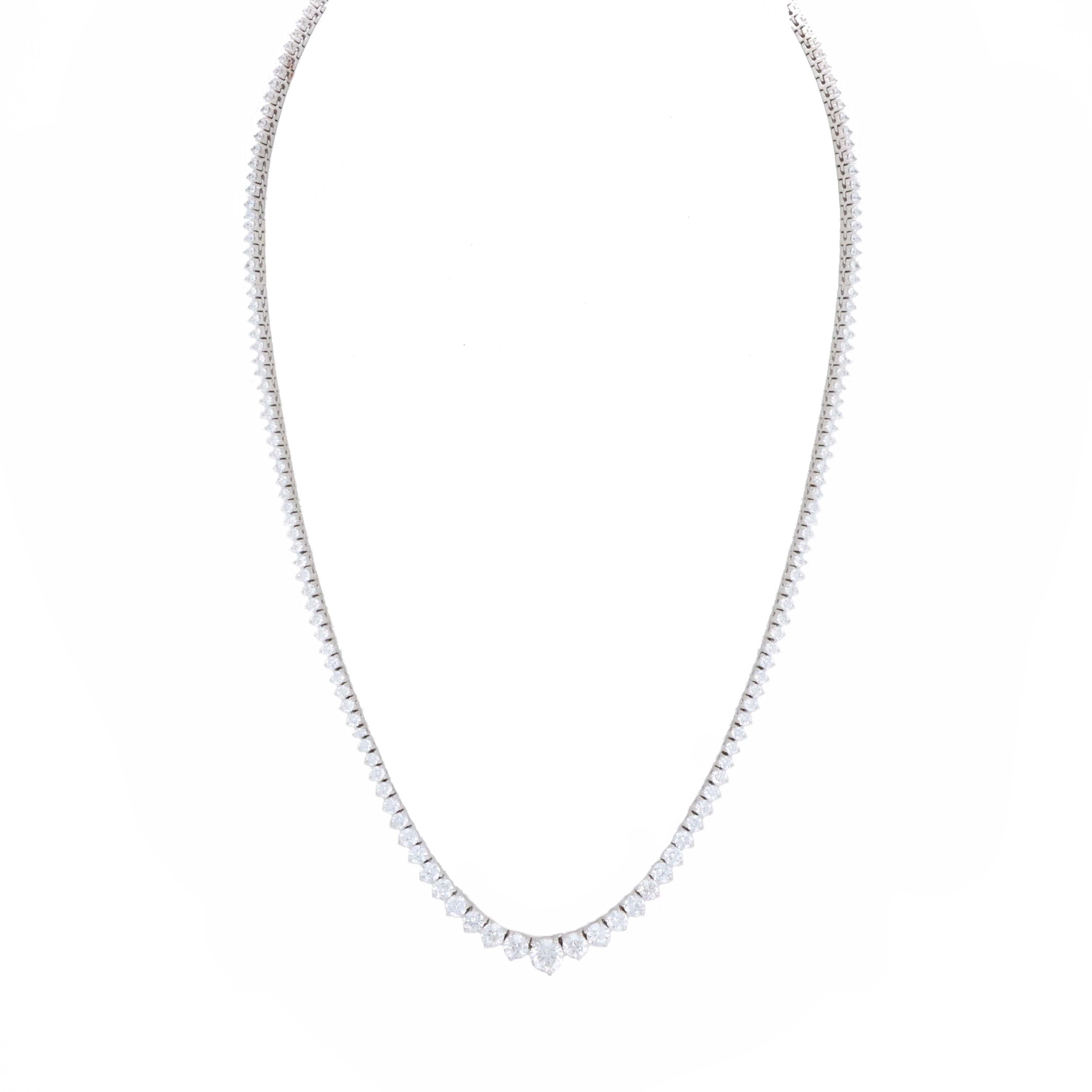 14K White Gold 8 Carat Graduated Round Diamond Riviera Tennis Necklace - Queen May