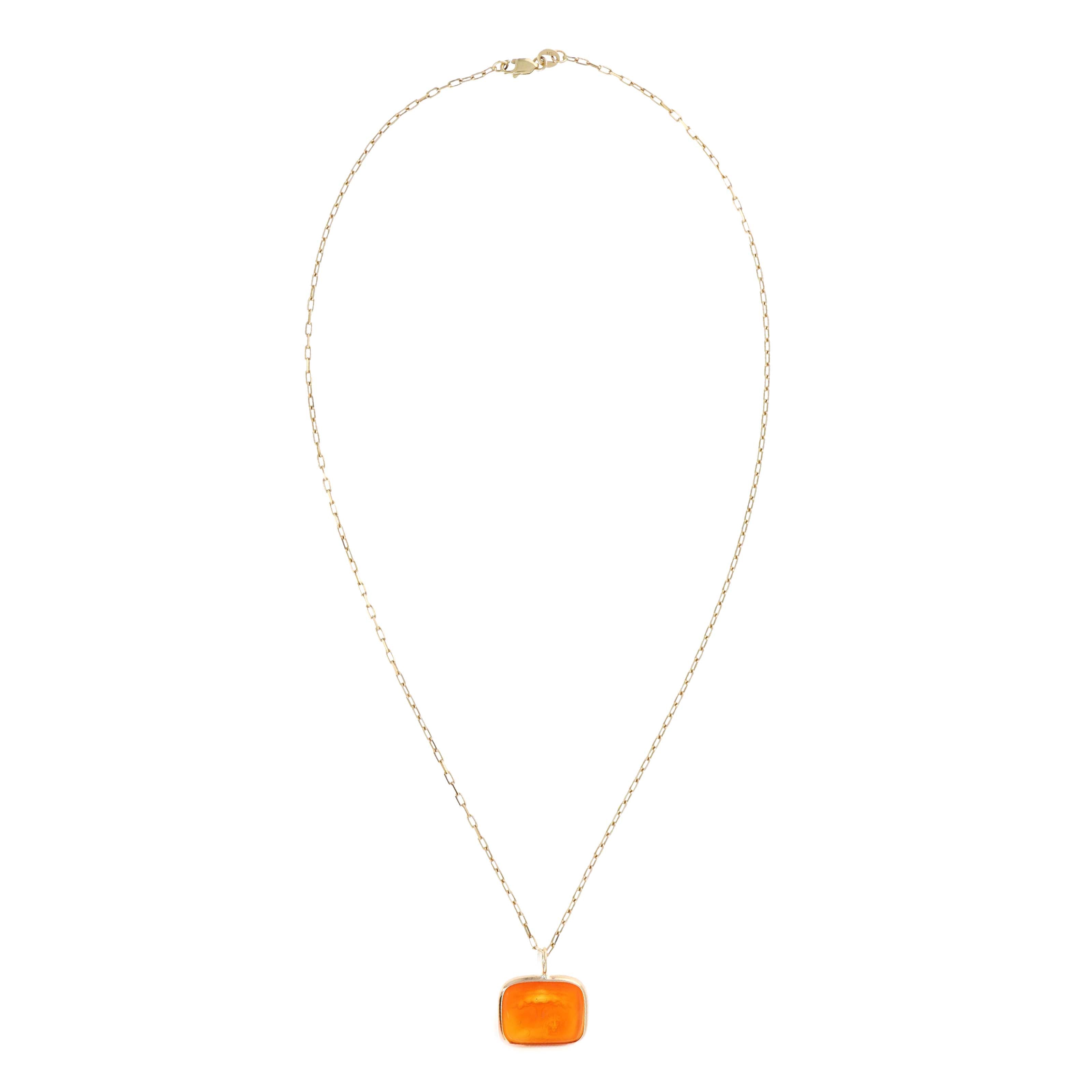 14k Yellow Gold Carnelian Intaglio "Lion & Tree" Pendant Necklace