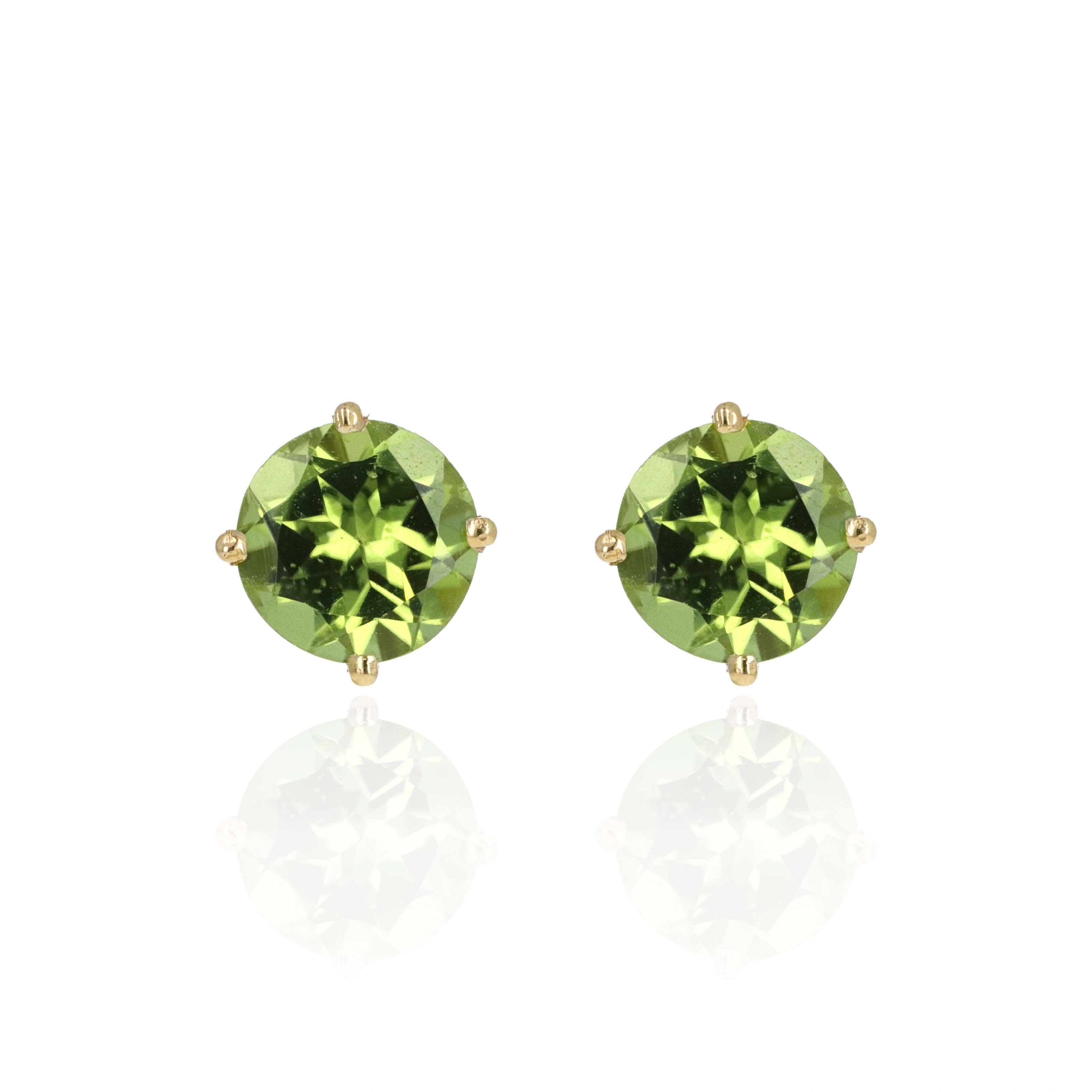 14K Yellow Gold 2.5 Carat Round Peridot Studs - Queen May