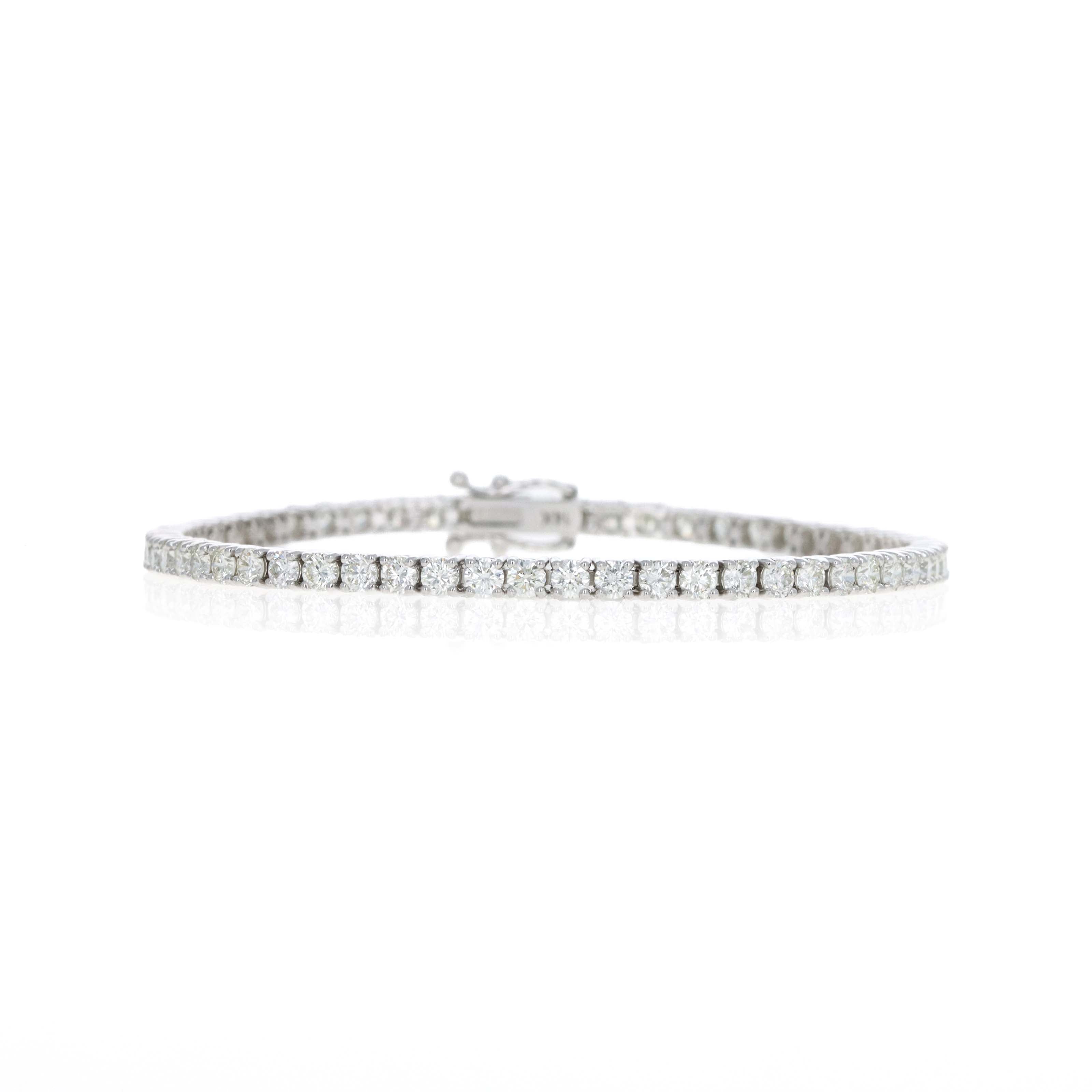 14K White Gold 5.15 Carat Round Diamond Tennis Bracelet