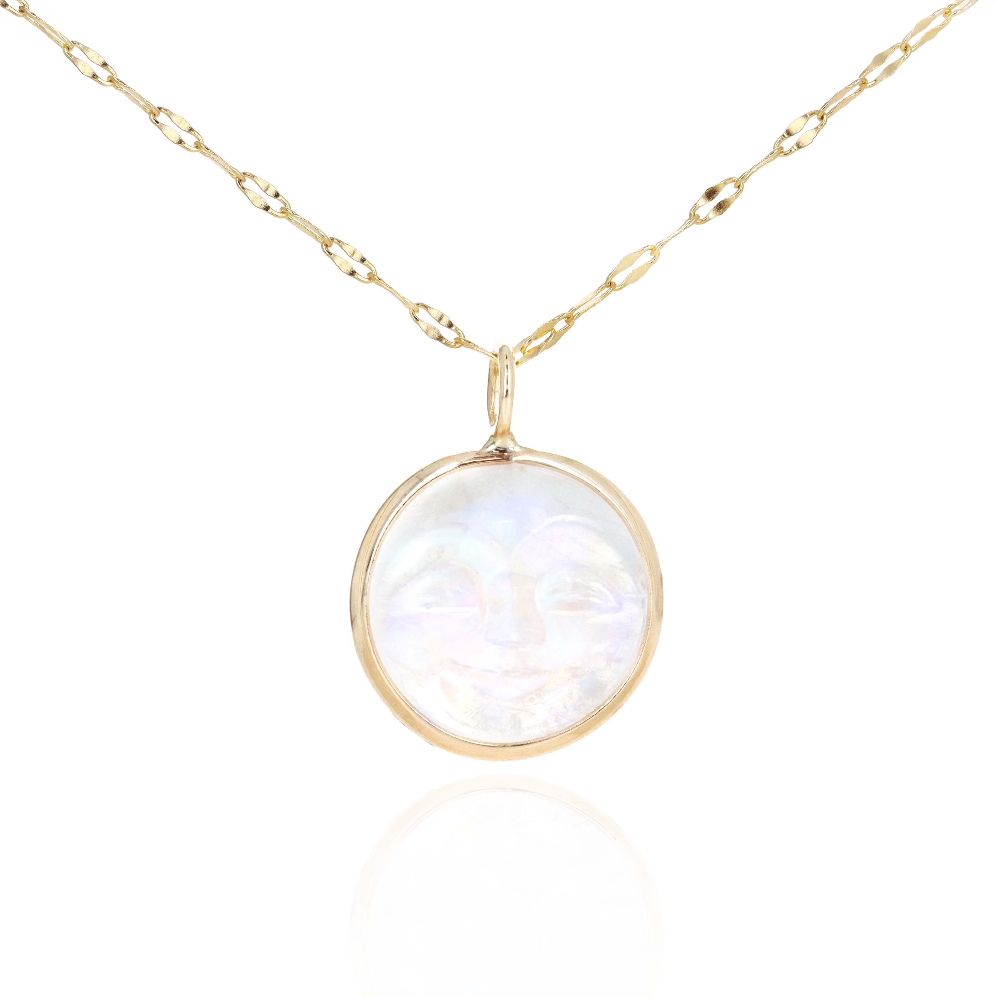 14K Yellow Gold 7.44 Carat Moonstone Face Pendant Necklace