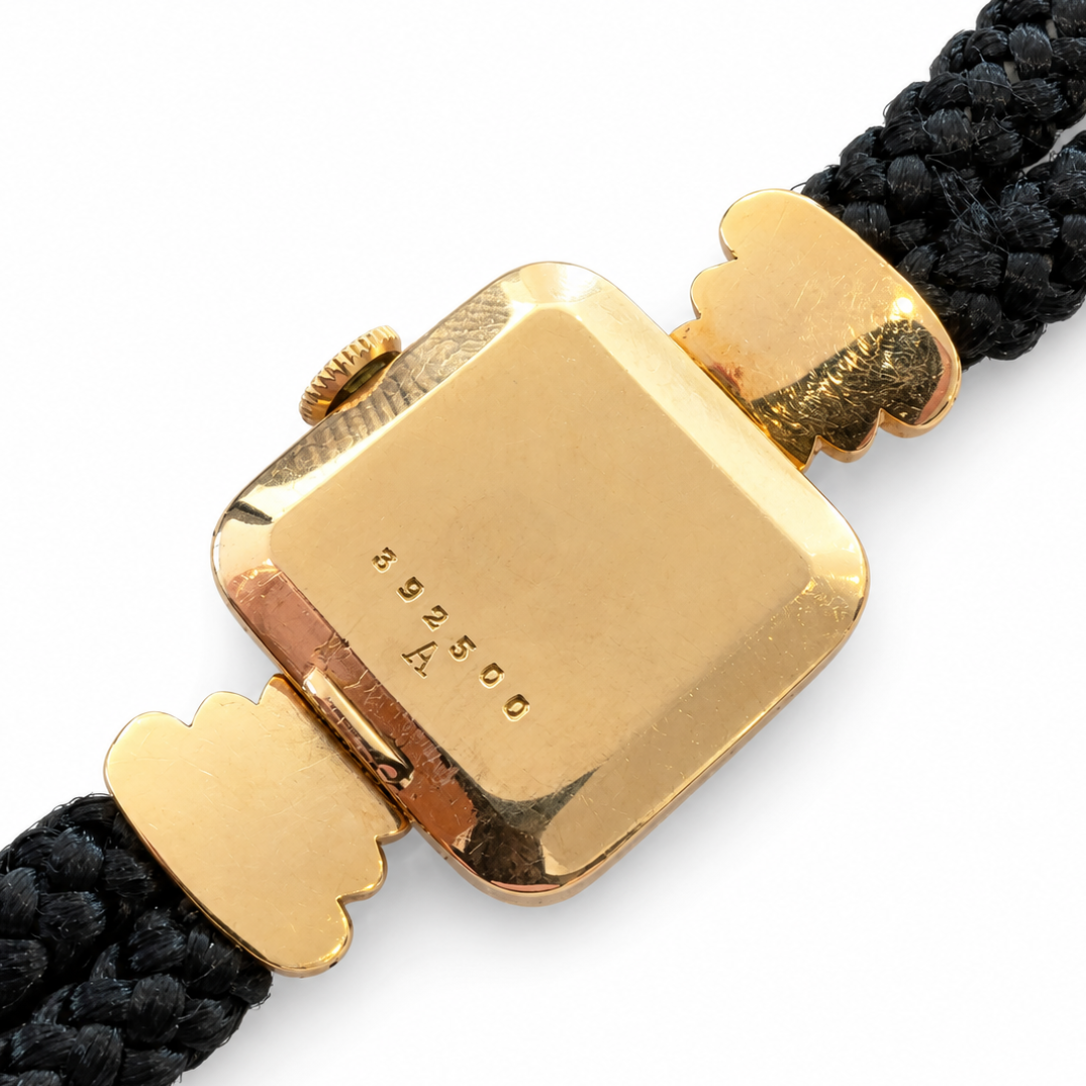 Vintage 18K Yellow Gold Jaeger Le Coultre Fabric Strap Watch
