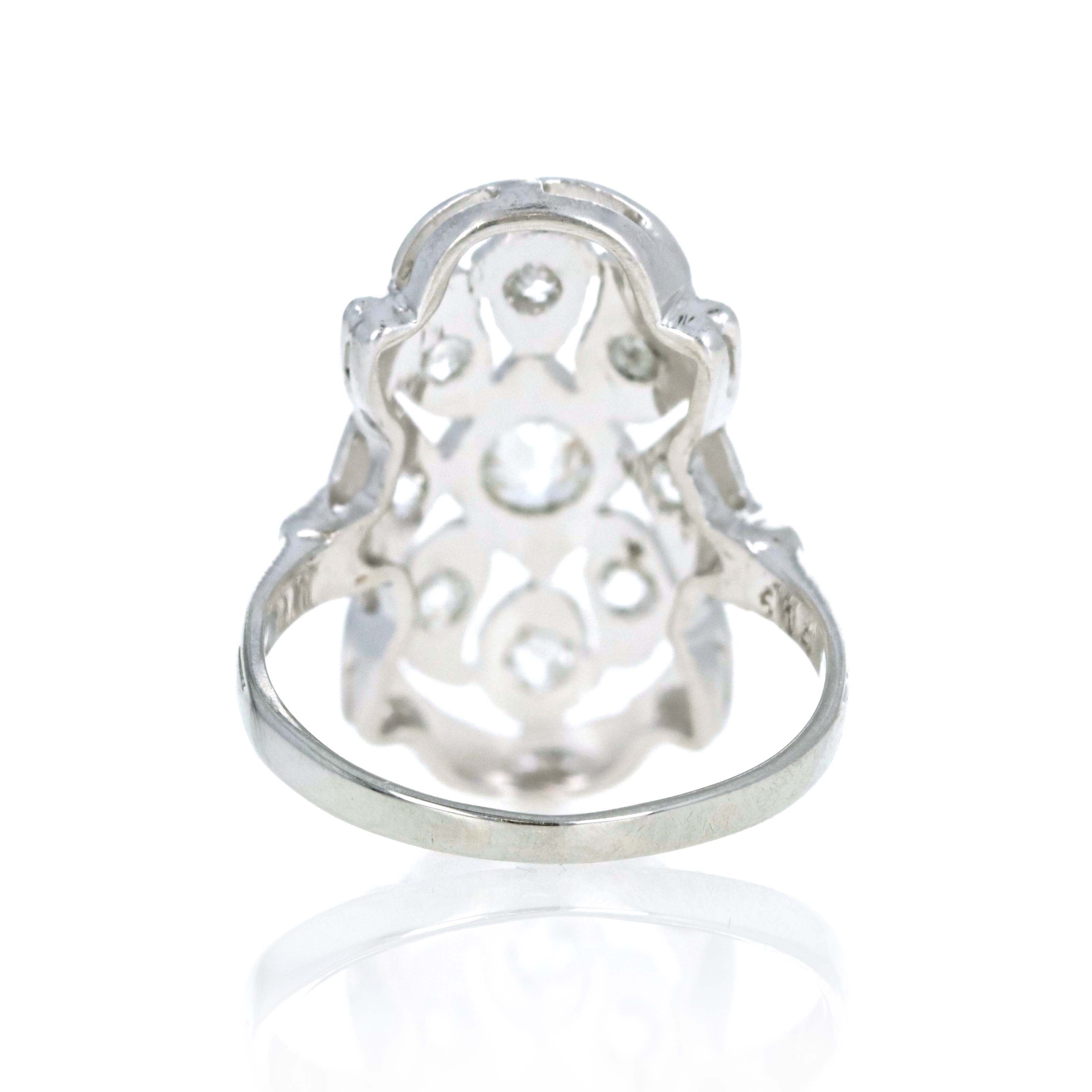 Art Deco Platinum 0.50 Carat Old European Single Cut Diamond Shield Ring
