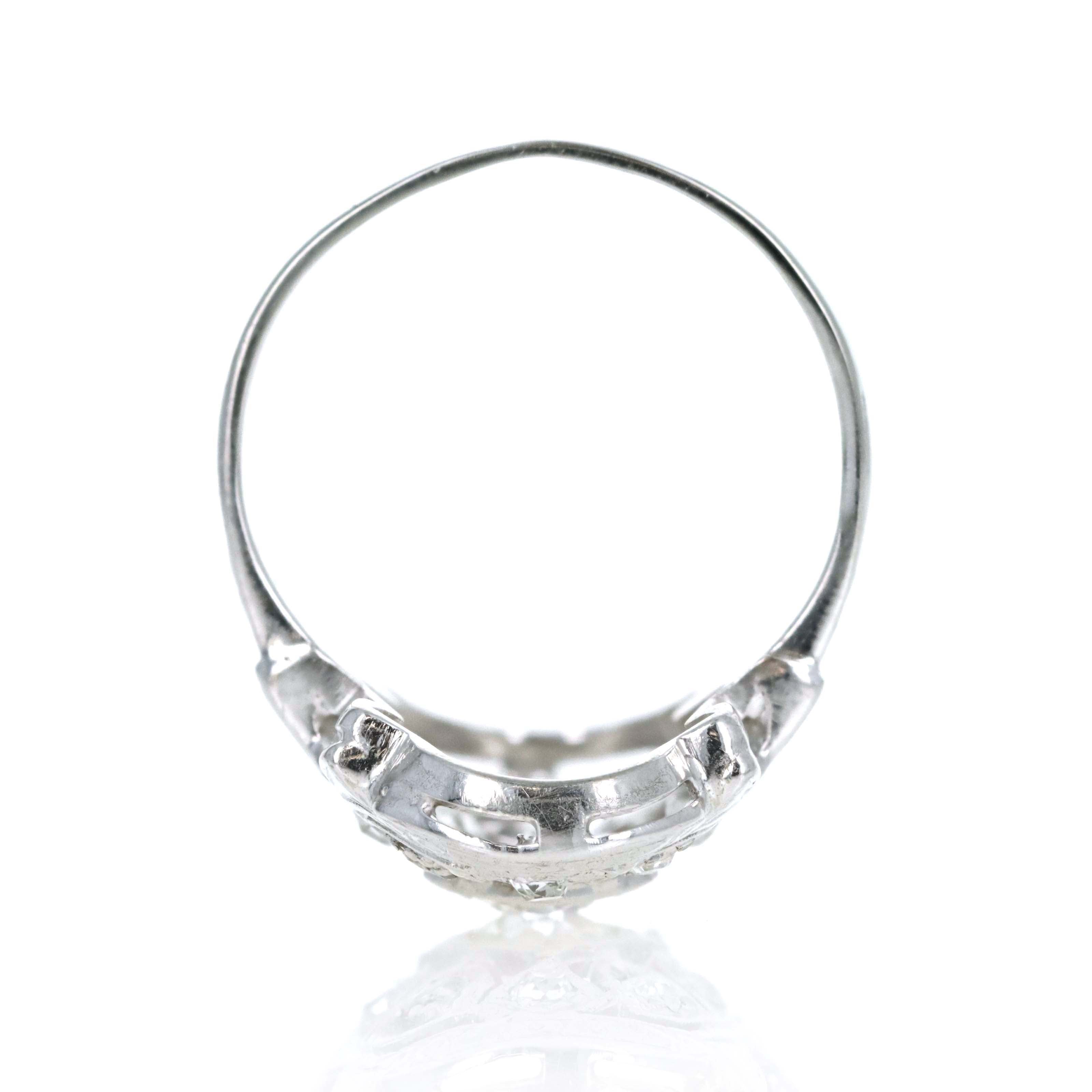 Art Deco Platinum 0.50 Carat Old European Single Cut Diamond Shield Ring