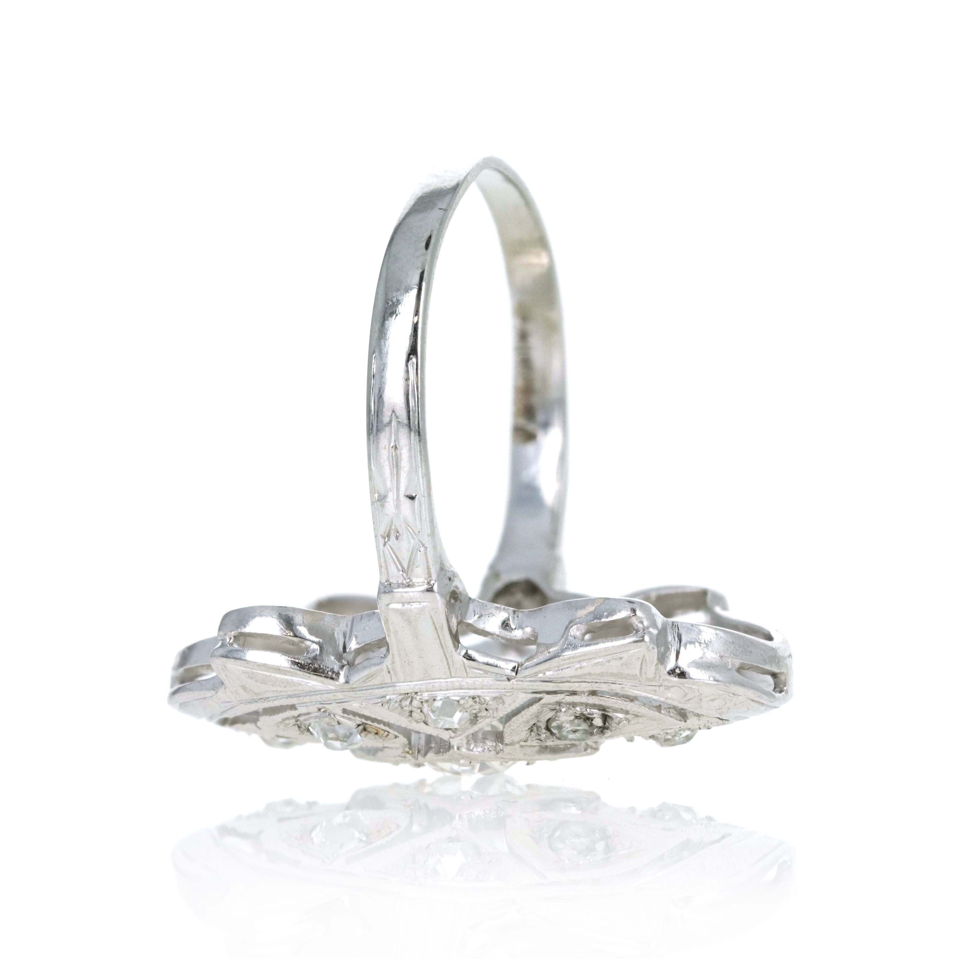 Art Deco Platinum 0.50 Carat Old European Single Cut Diamond Shield Ring