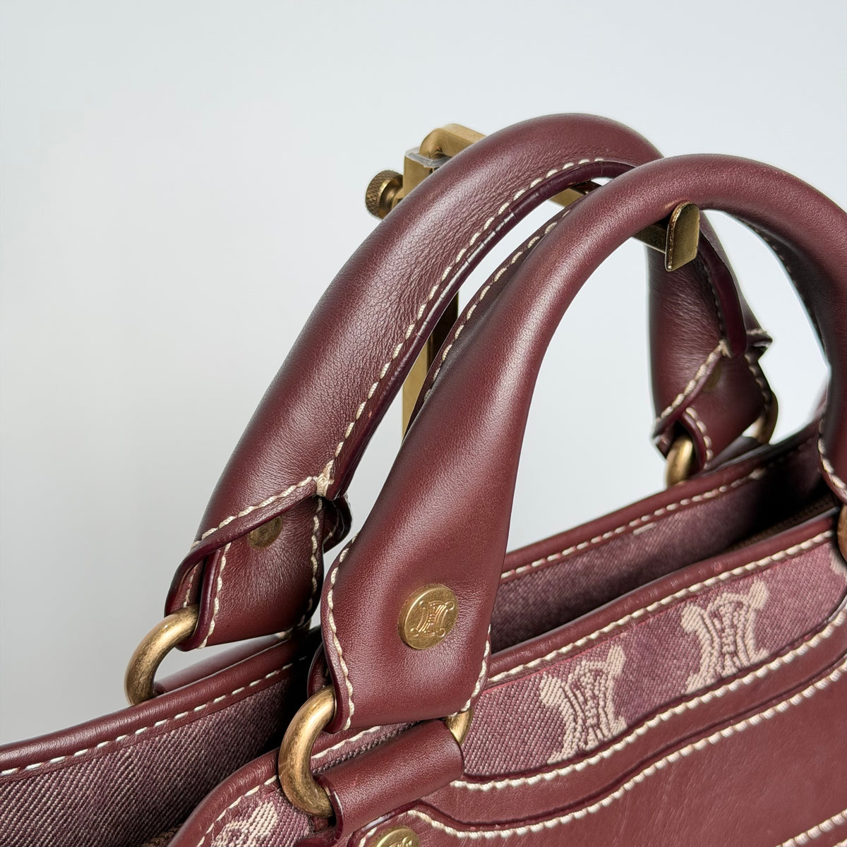 Celine Boogie Bag Triomphe Burgundy Denim - Queen May