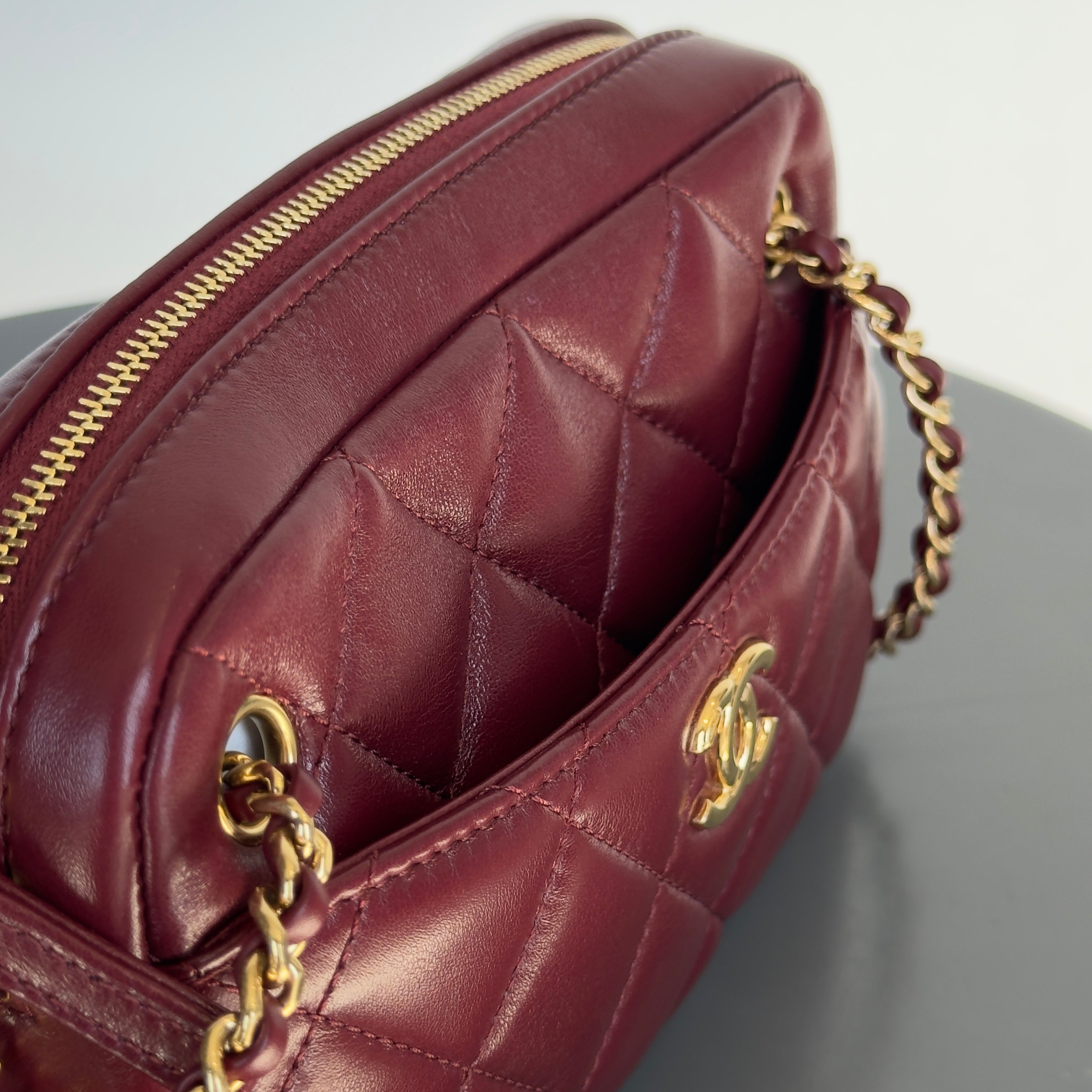 Chanel Burgundy Quilted Camera Bag - Queen May