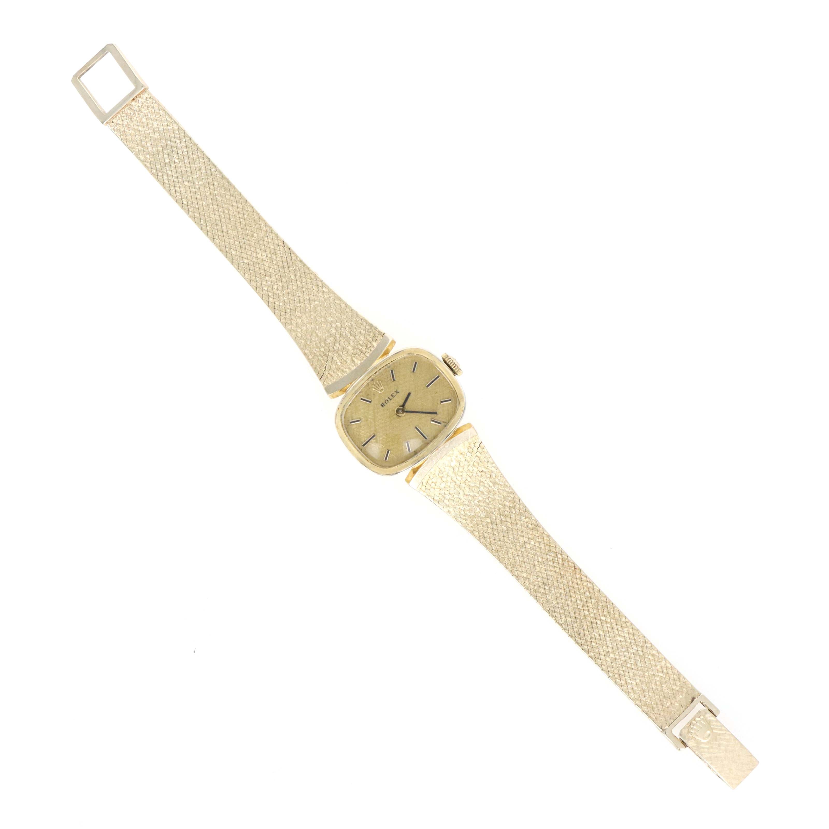 Vintage Rolex 14k Yellow Gold 22mm Champagne Satin Dial Mechanical Ladies Watch Model 8232 - Queen May