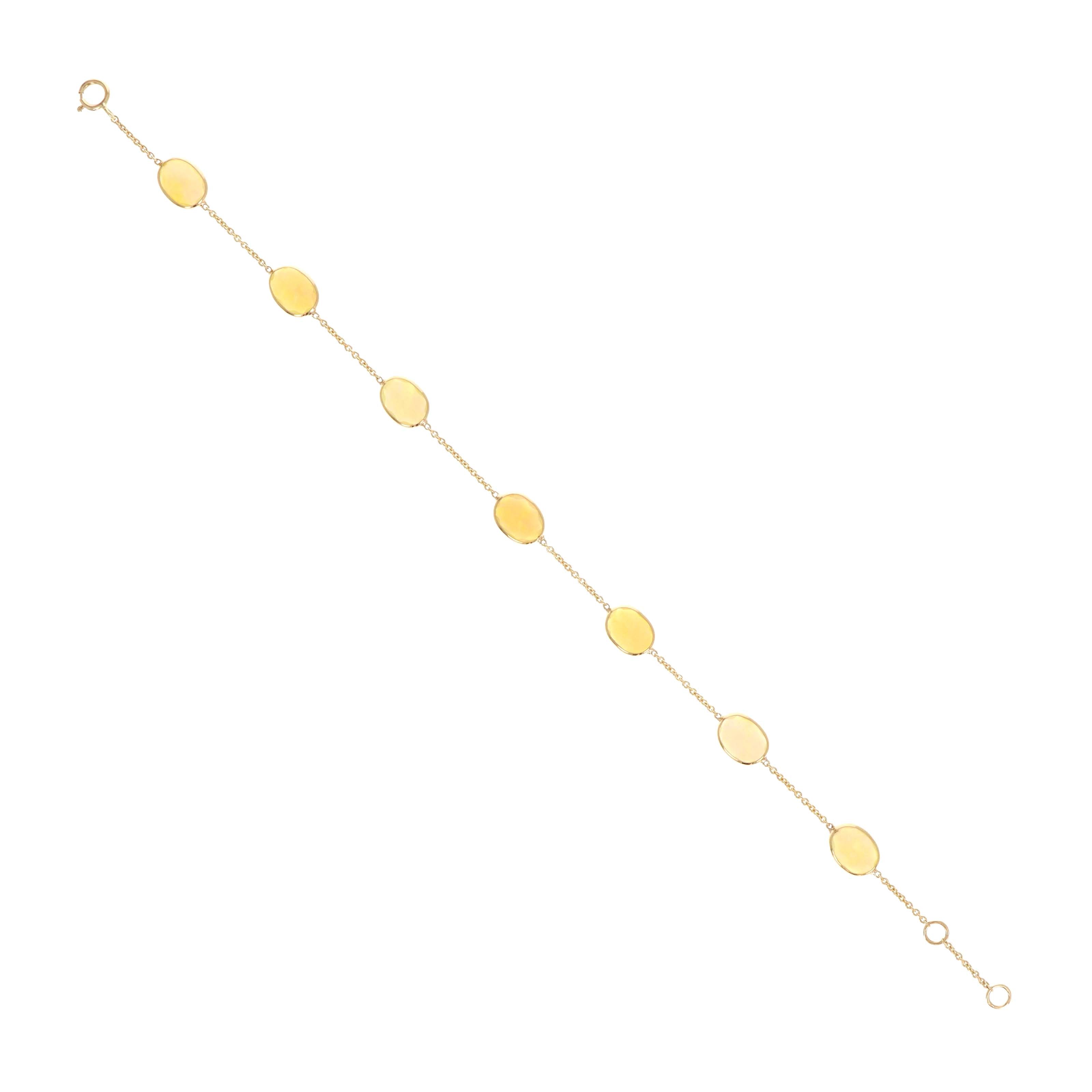 14K Yellow Gold 5.38 Carat Opal Oval Bezel Station Bracelet