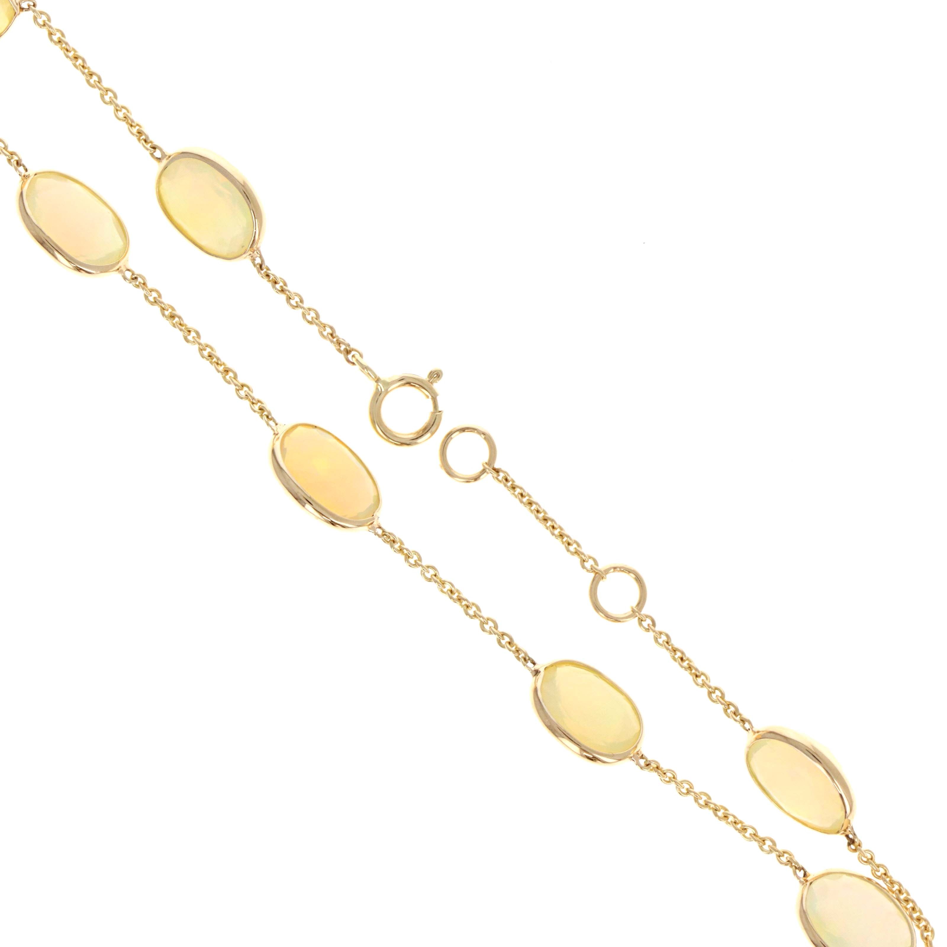 14K Yellow Gold 5.38 Carat Opal Oval Bezel Station Bracelet