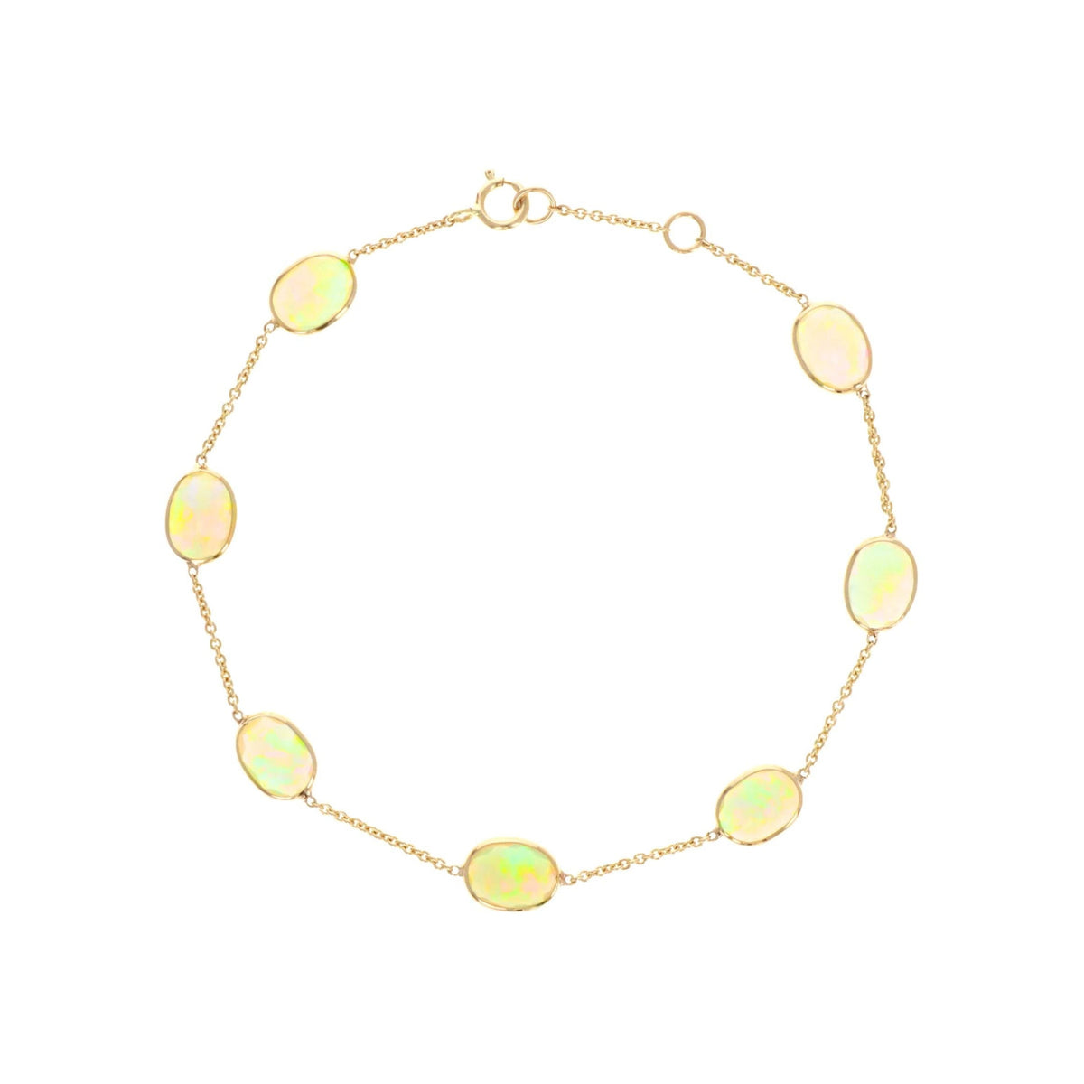 14K Yellow Gold 5.38 Carat Opal Oval Bezel Station Bracelet - Queen May