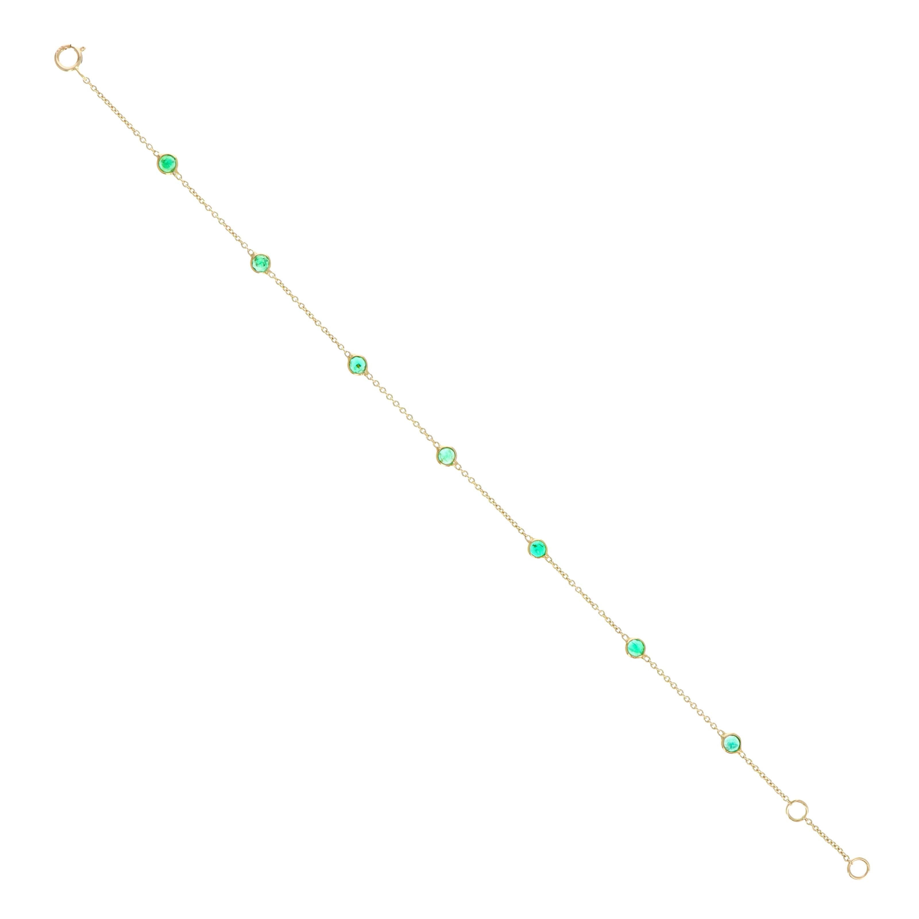 14K Yellow Gold 0.92 Carat Emerald Round Bezel Bracelet