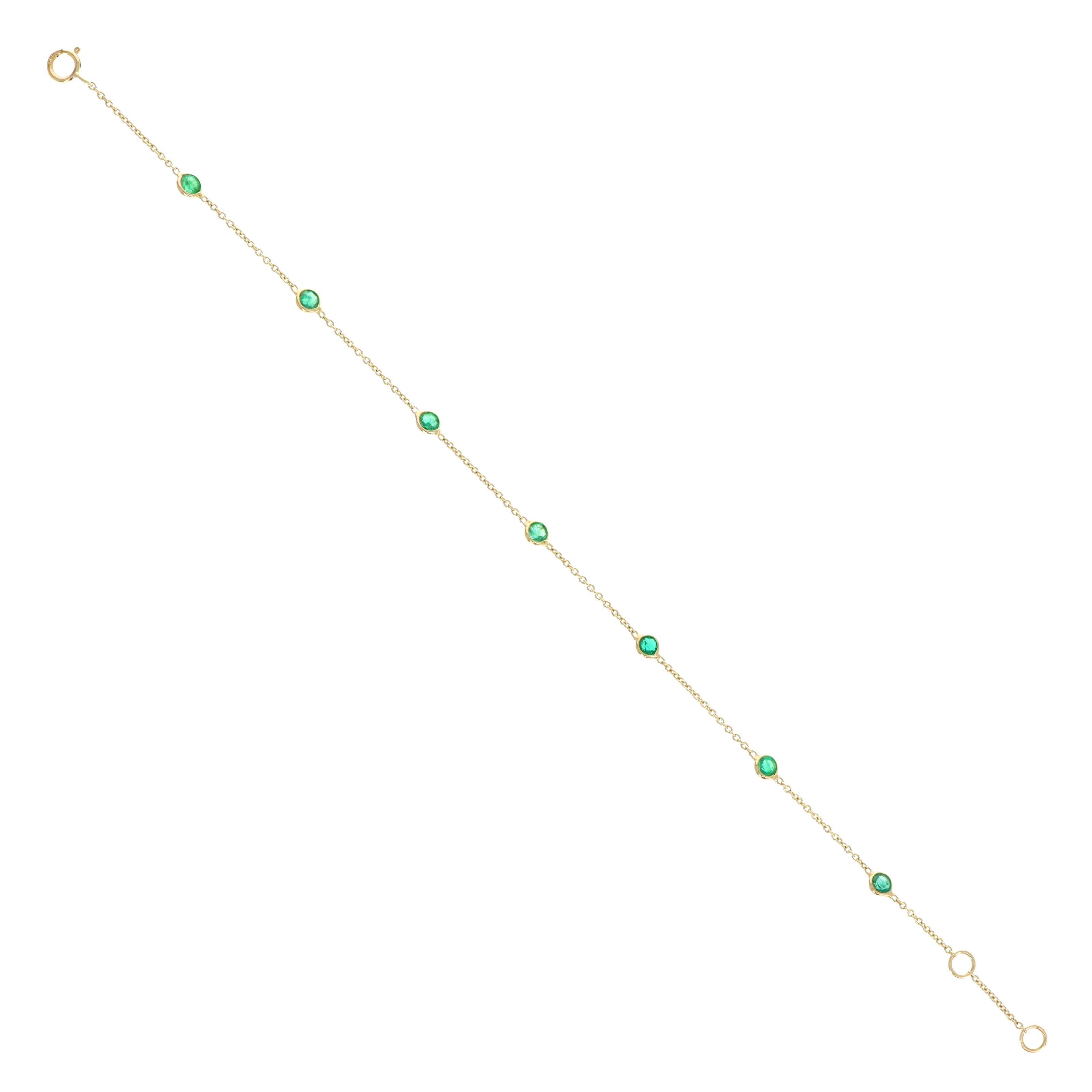 14K Yellow Gold 0.92 Carat Emerald Round Bezel Bracelet