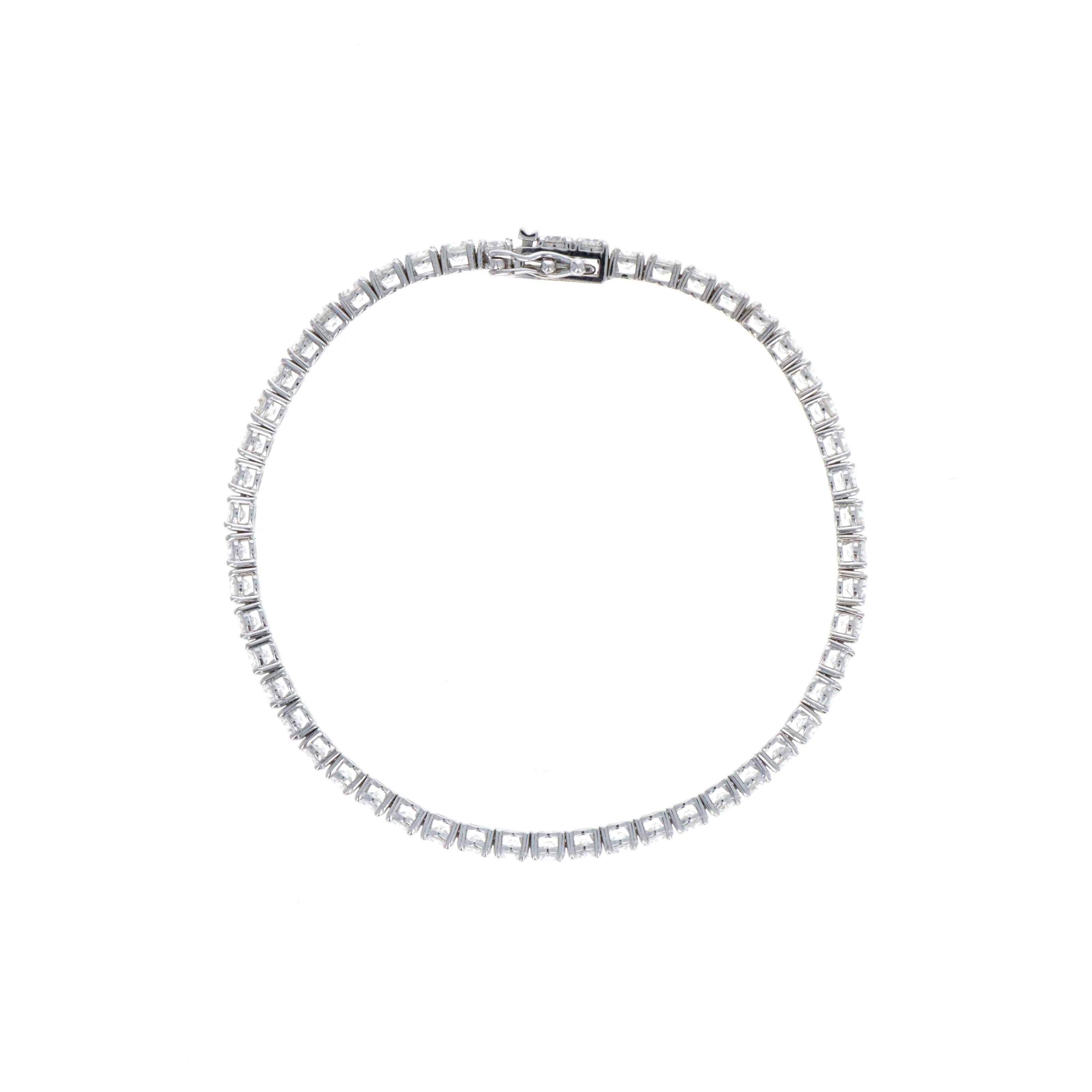 14K White Gold 7.07 Carat Round Diamond Tennis Bracelet