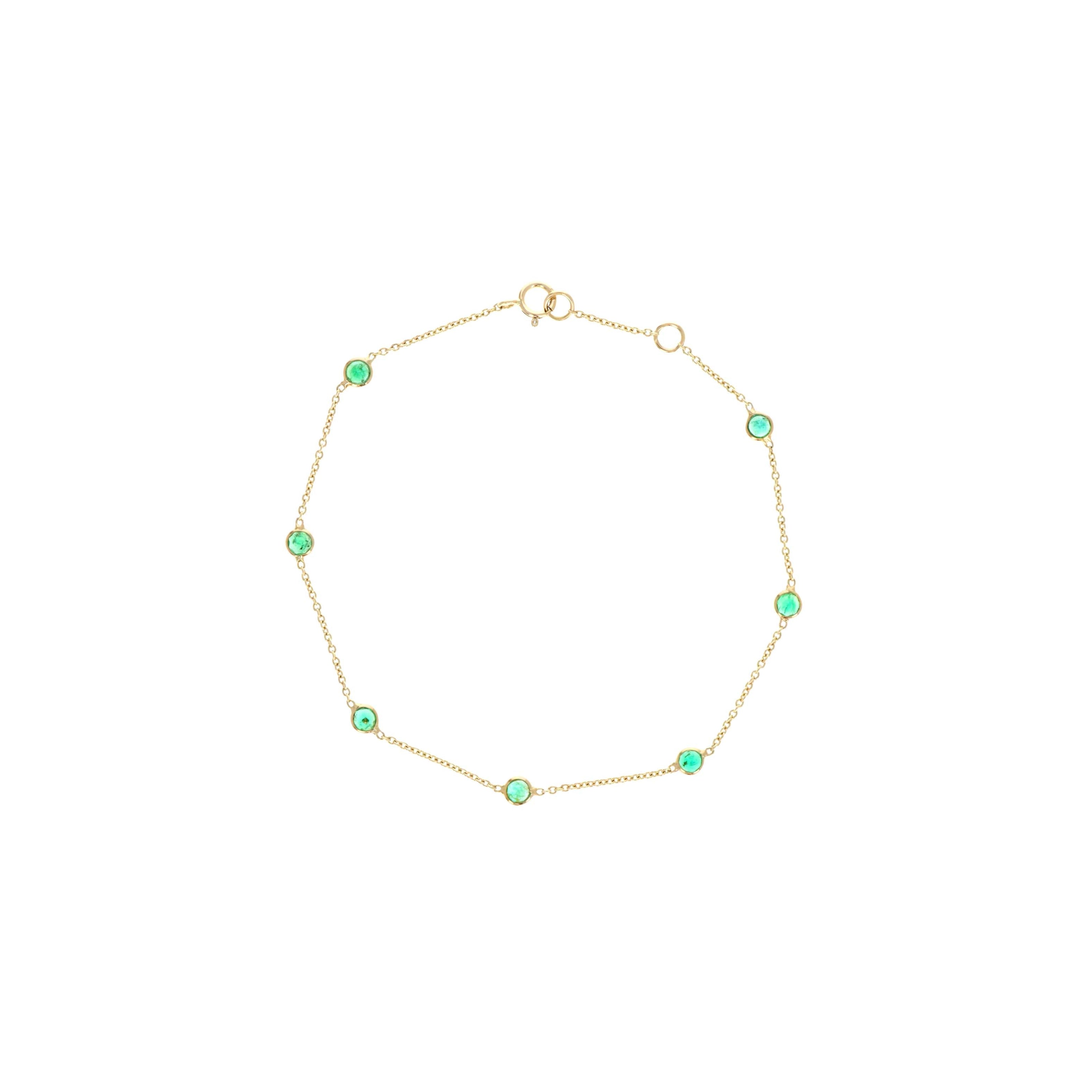 14K Yellow Gold 0.92 Carat Emerald Round Bezel Bracelet