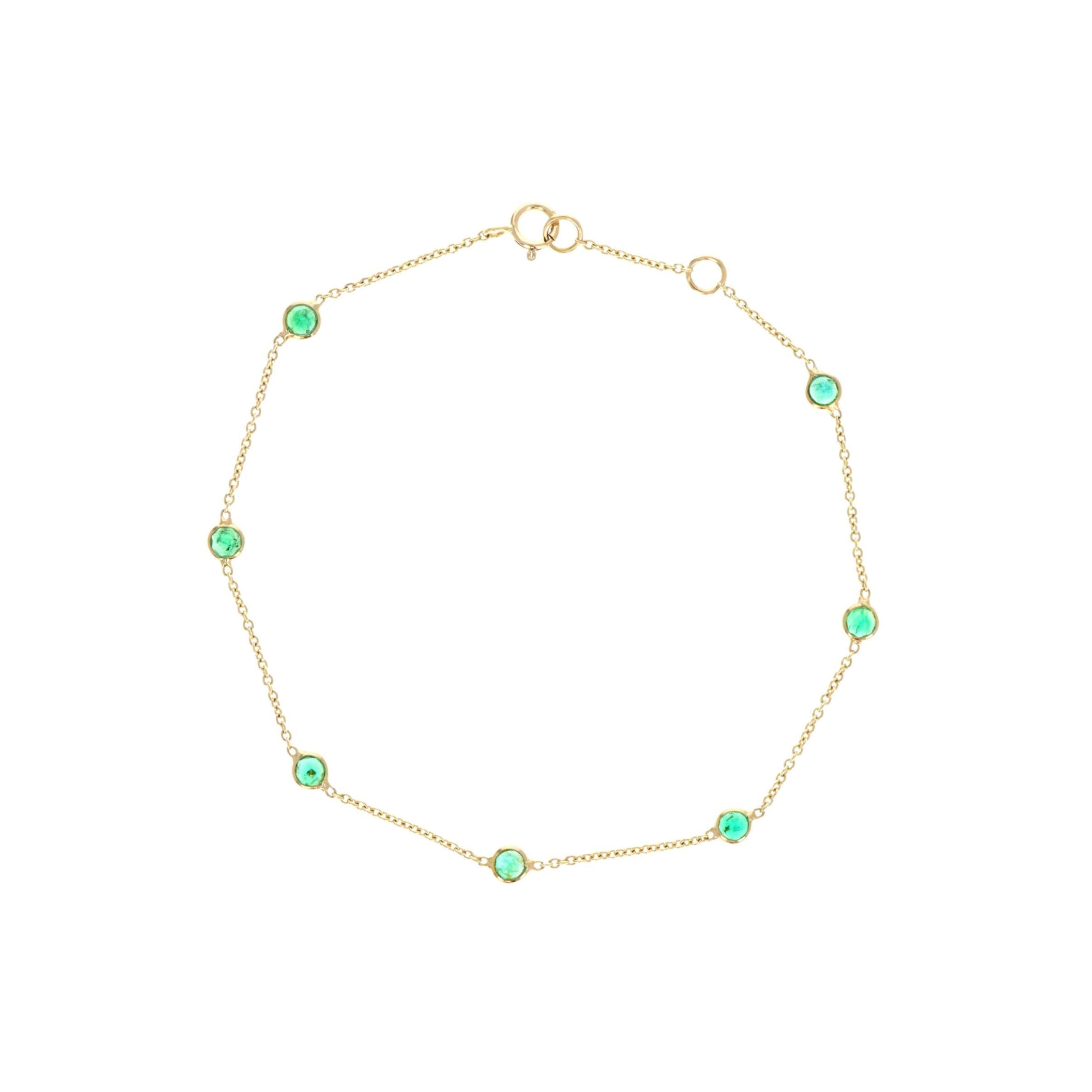14K Yellow Gold 0.92 Carat Emerald Round Bezel Bracelet - Queen May