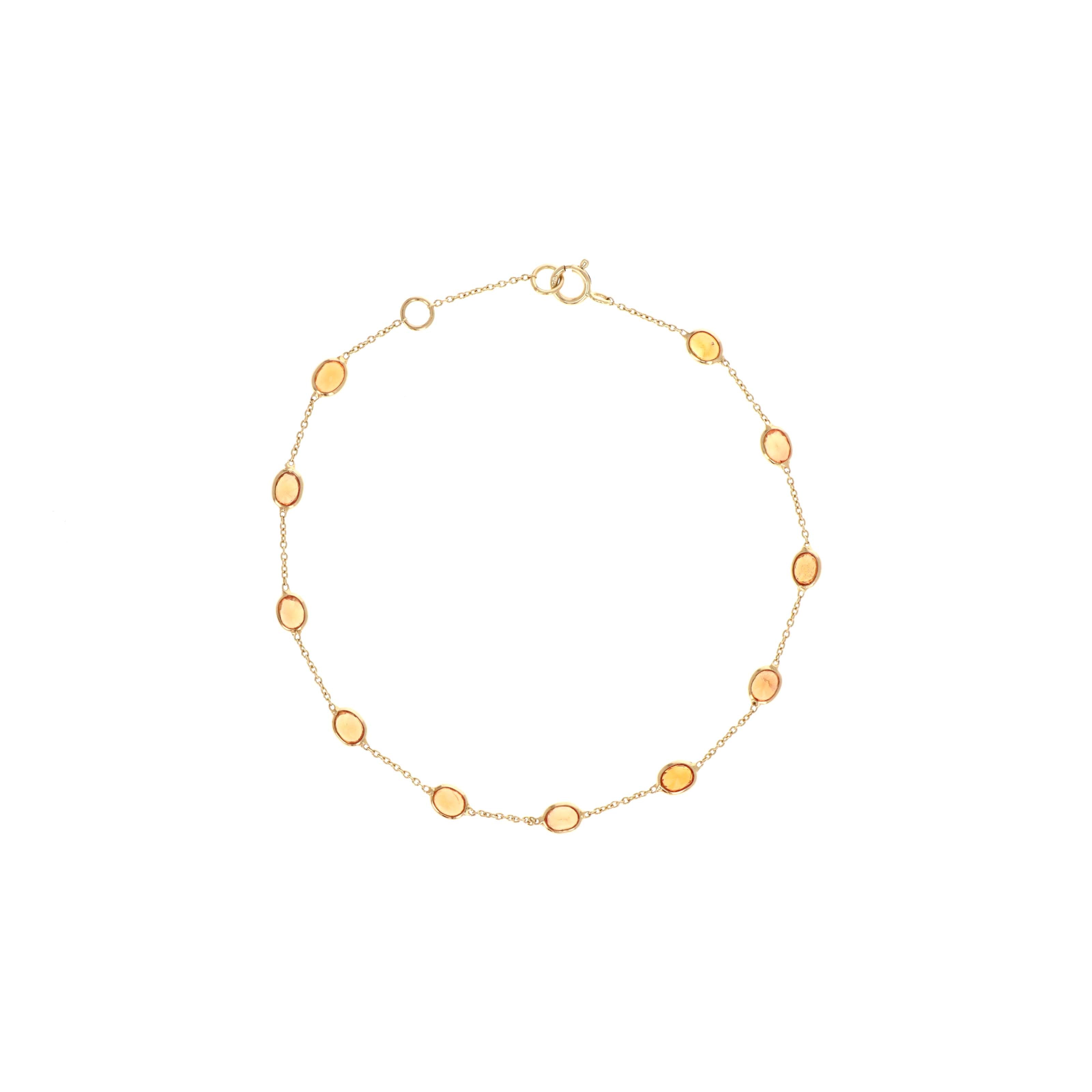 14K Yellow Gold 3 Carat Orange Sapphire Oval Bezel Station Bracelet