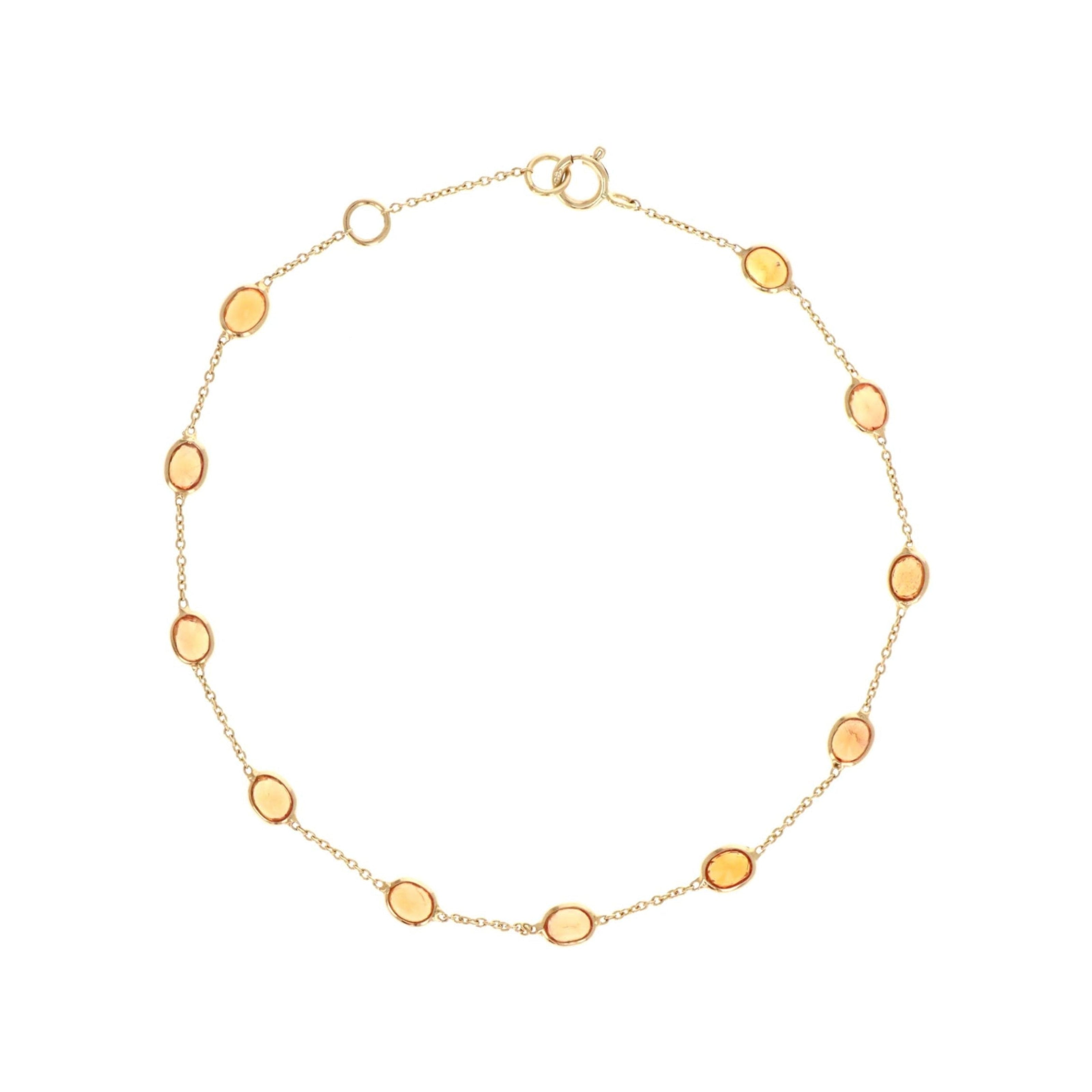 14K Yellow Gold 3 Carat Orange Sapphire Oval Bezel Station Bracelet - Queen May
