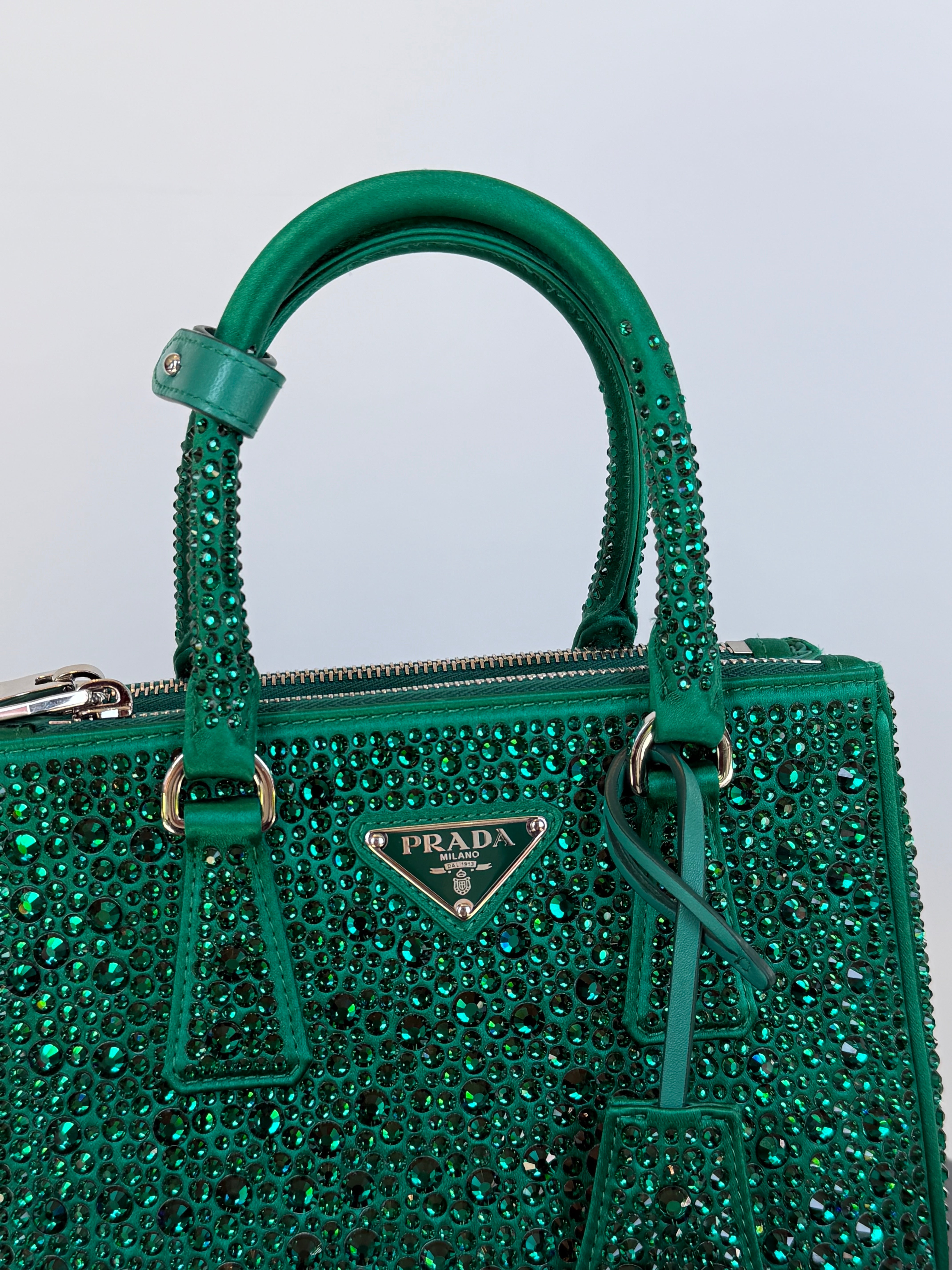 Prada Galleria Double Zip Tote Crystal Embellished Satin Mini - Queen May