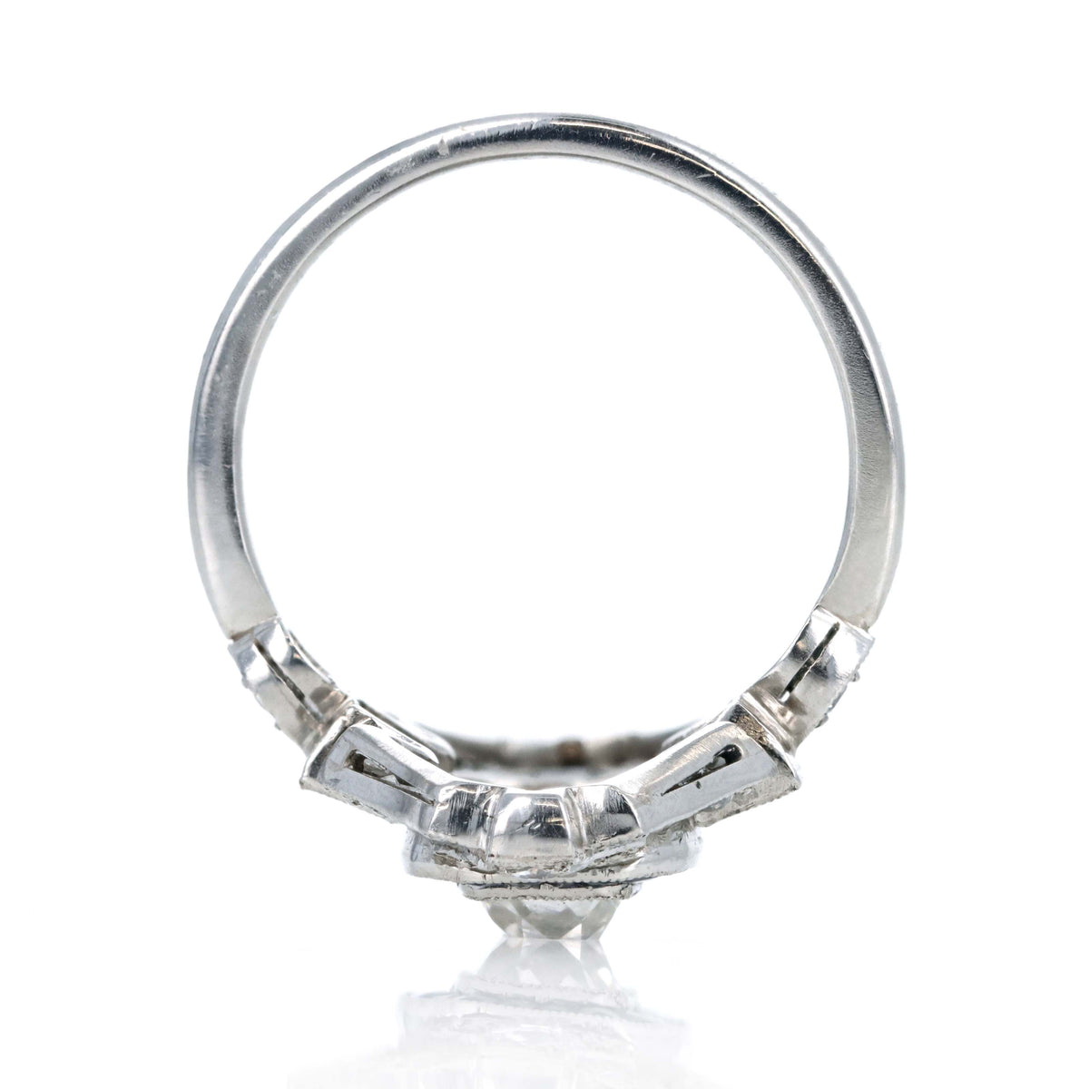 Art Deco Inspired Platinum Old Mine Cut Diamond & Sapphire Shield Ring