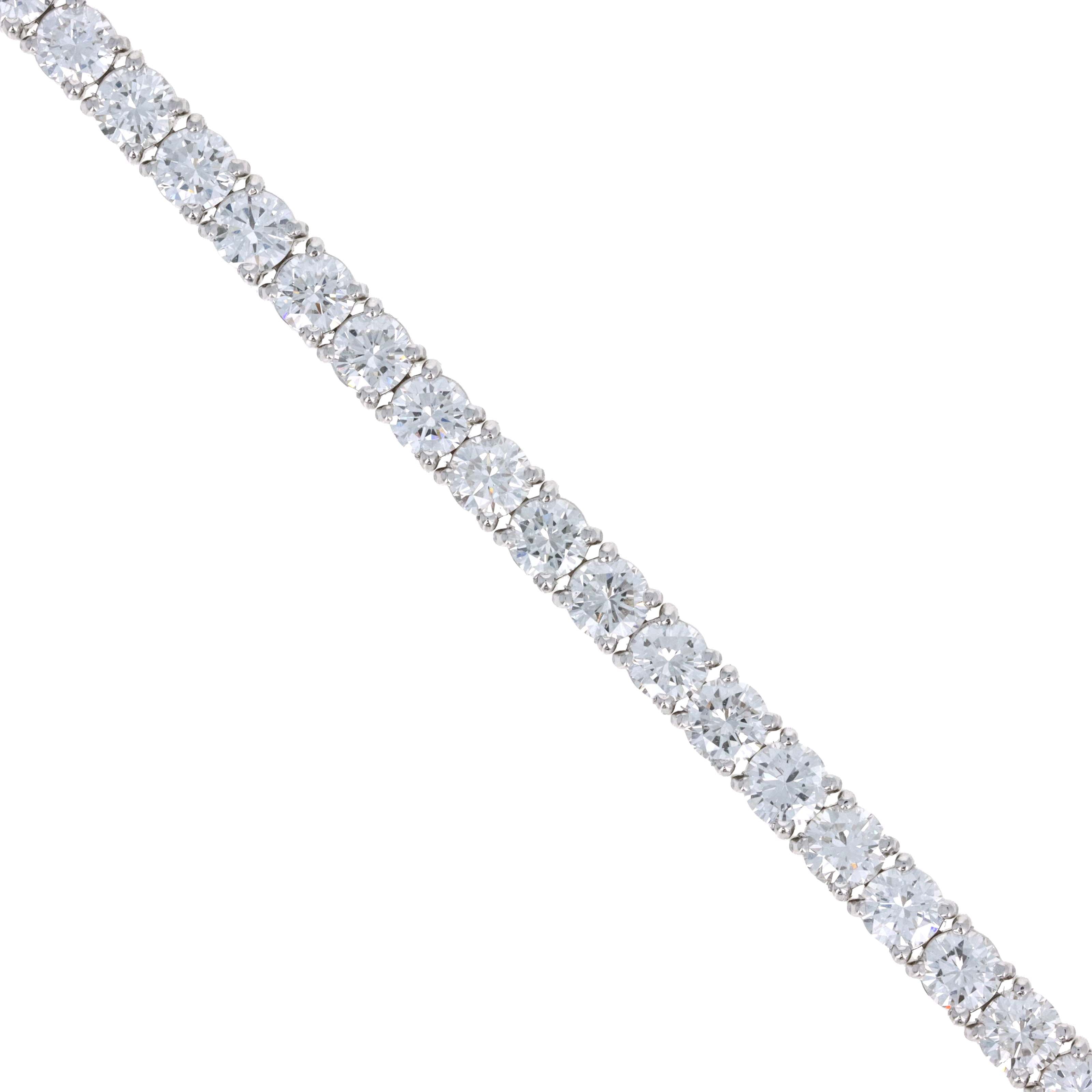14K White Gold 7.07 Carat Round Diamond Tennis Bracelet