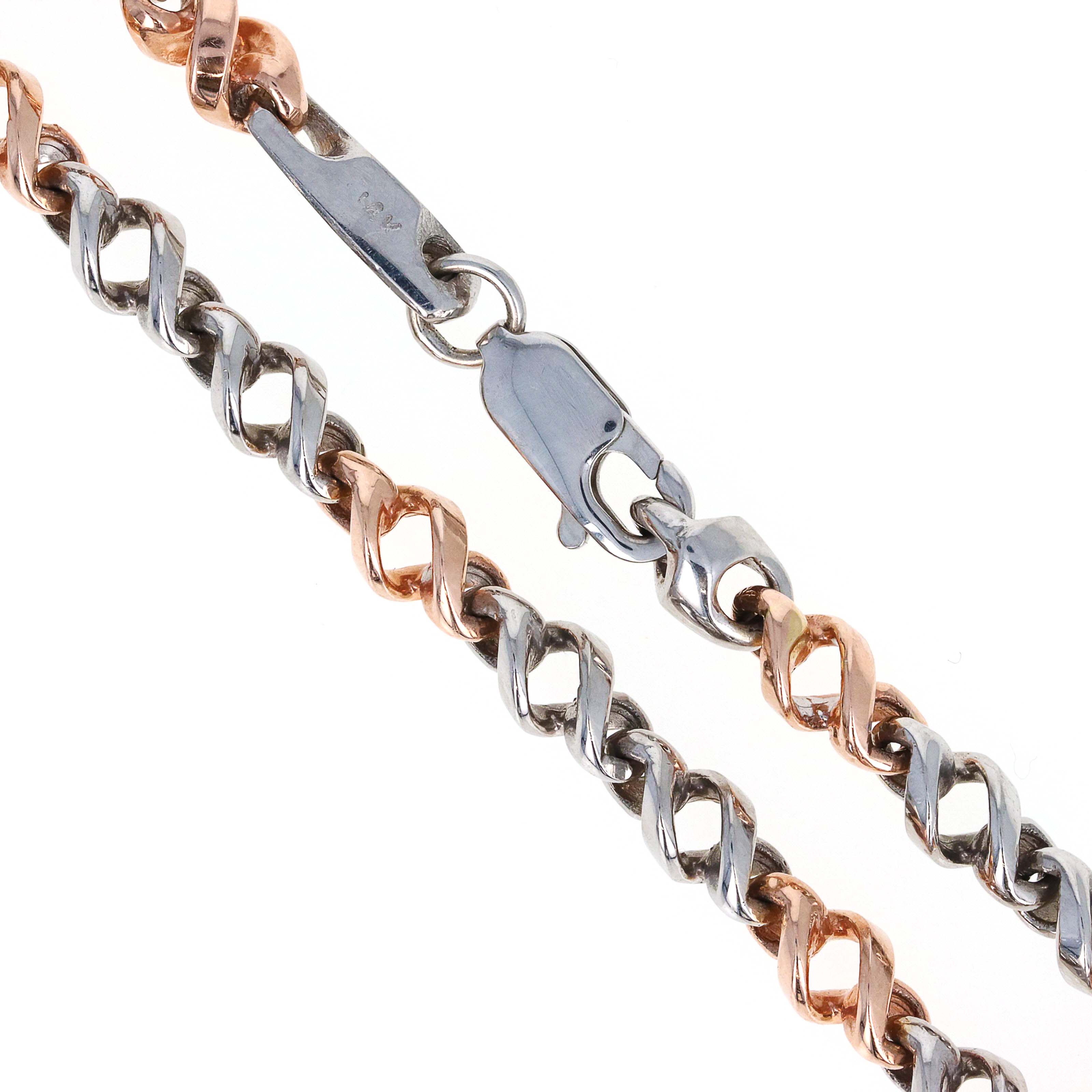 14K Two Tone White & Rose Gold 4.8mm Twisted Link Bracelet - Queen May