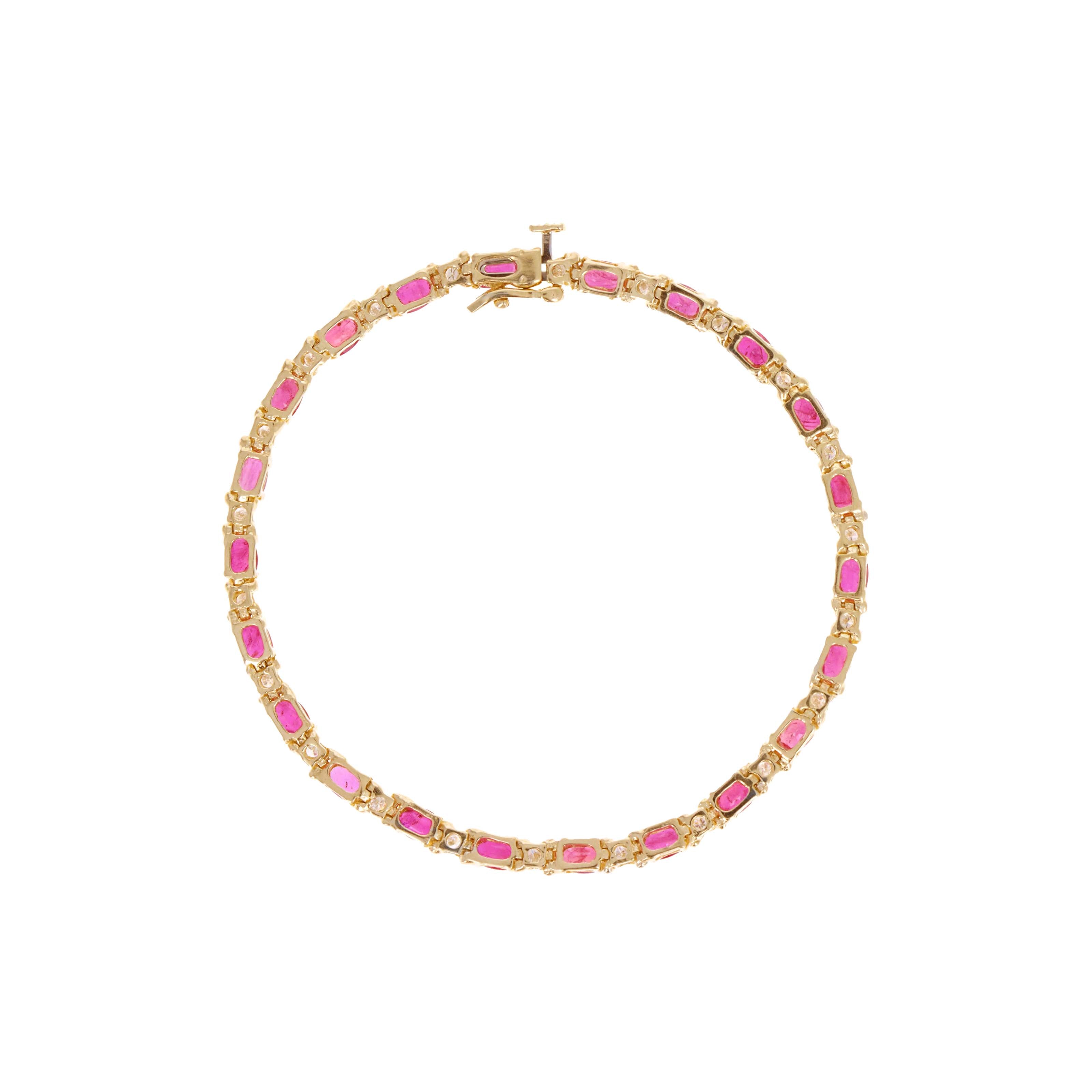 Vintage 14K Yellow Gold 4.5 Carat Ruby Diamond Tennis Bracelet - Queen May