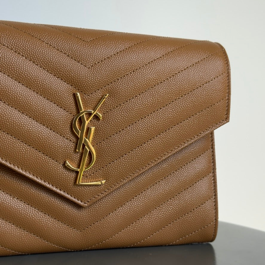 Saint Laurent Quilted Clutch Dark Natural Gold - Queen May